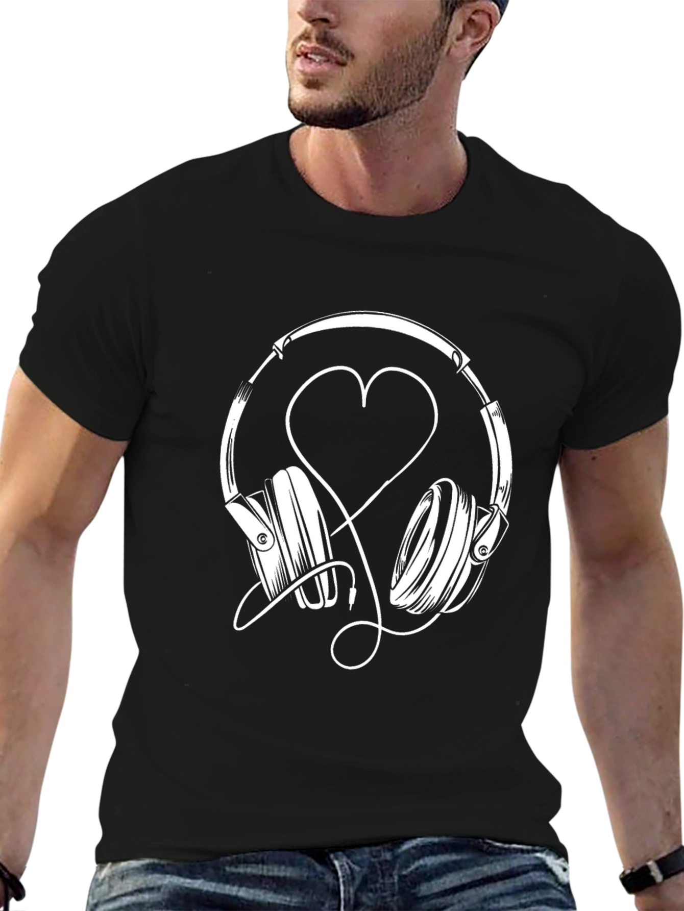 Headphones Heart Graphic Tee - Music Lover Shirt