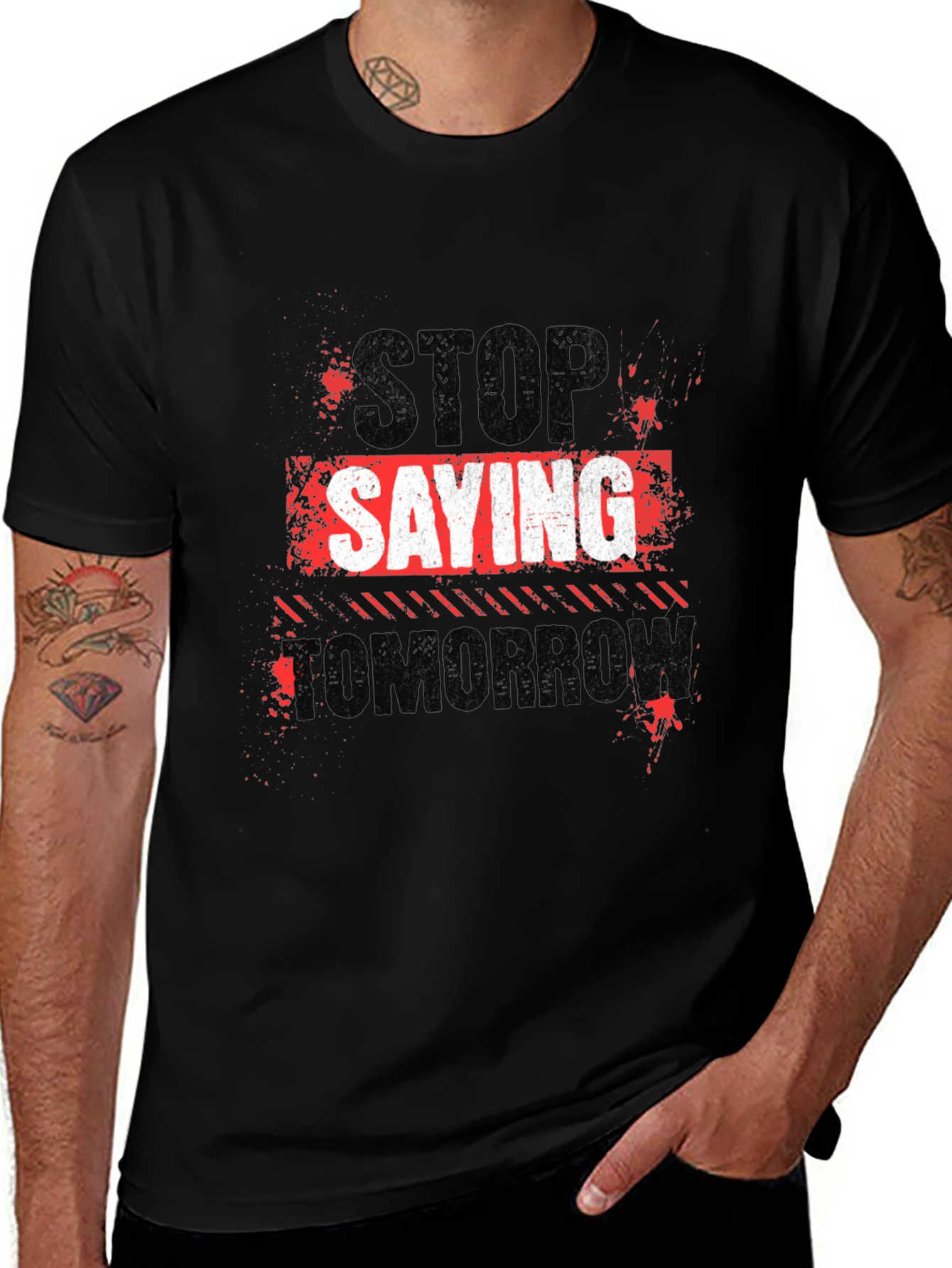Stop Saying Tomorrow Black Graphic Tee