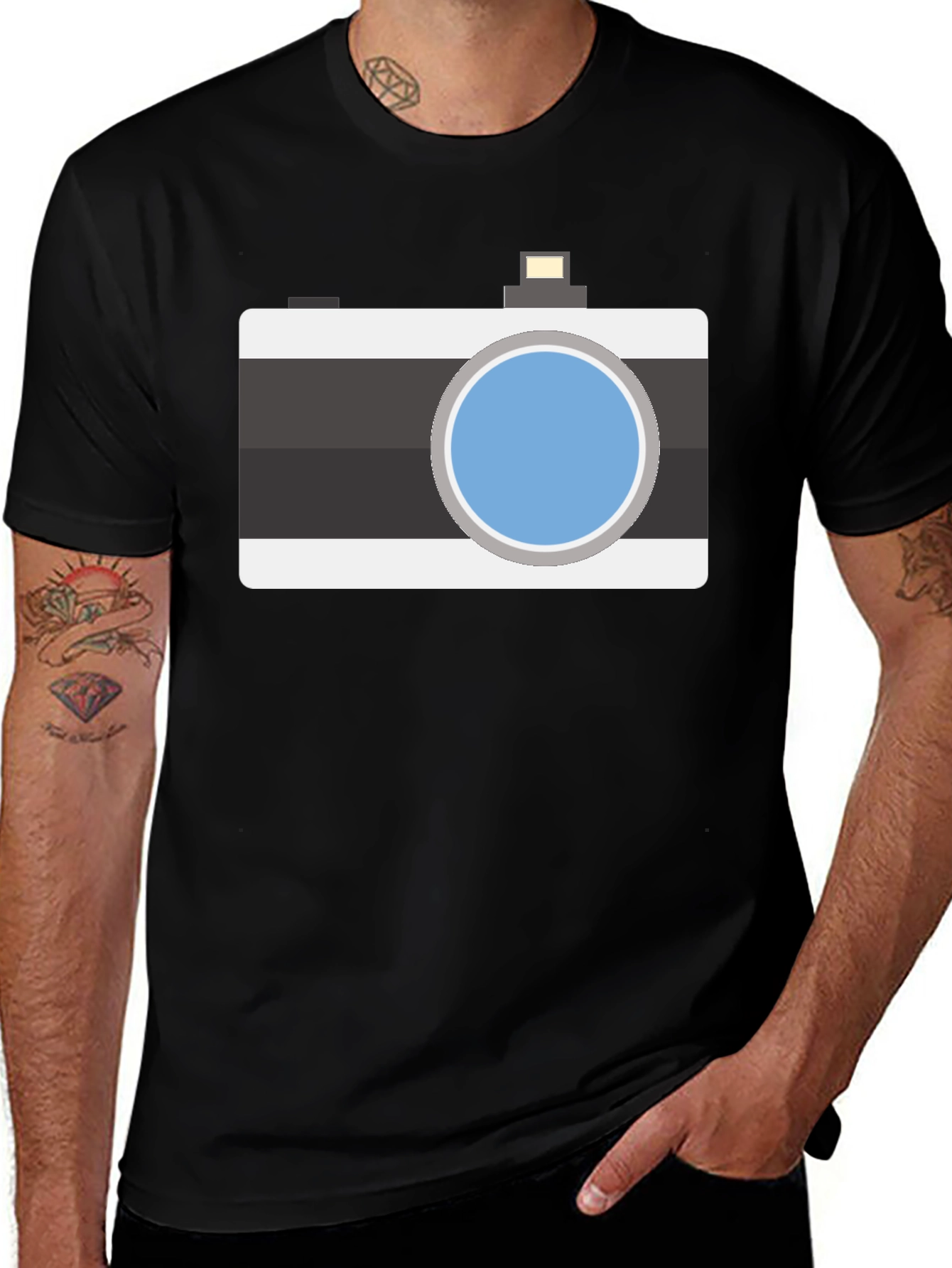 Retro Camera Graphic T-Shirt - Black Cotton Tee