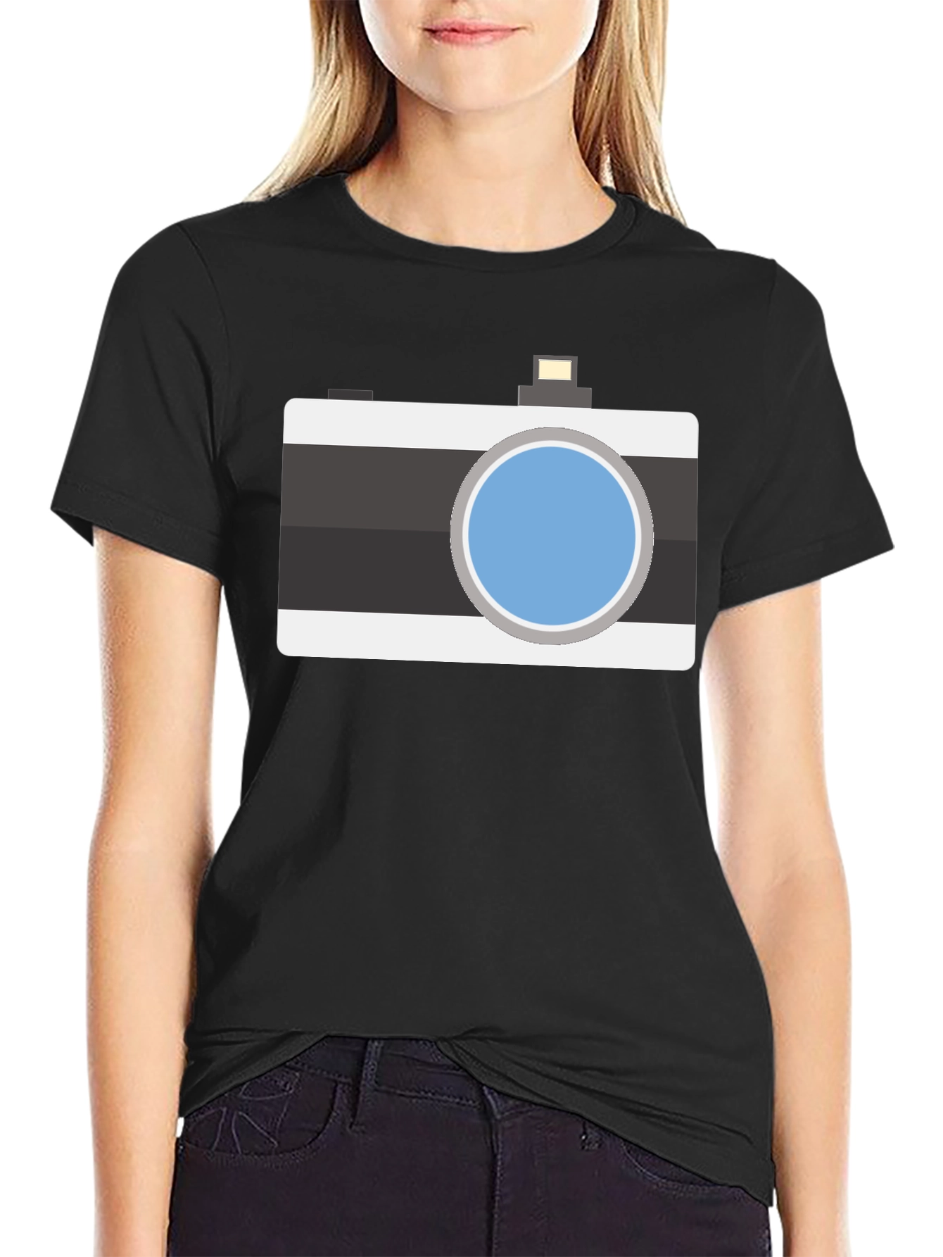 Retro Camera Graphic T-Shirt - Black Cotton Tee