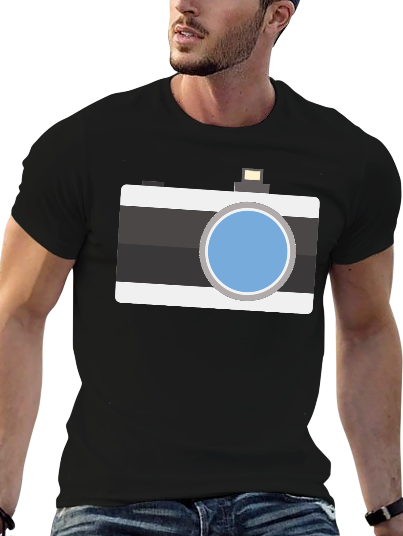 Retro Camera Graphic T-Shirt - Black Cotton Tee