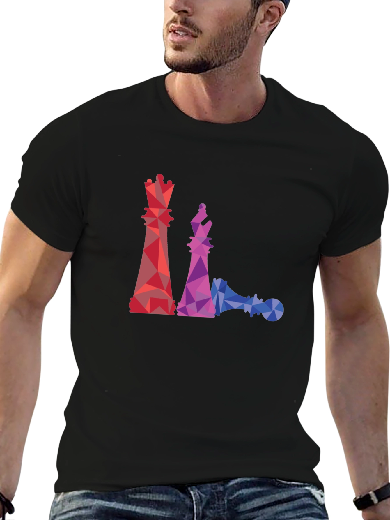 Geometric Chess Piece Graphic Tee - Black