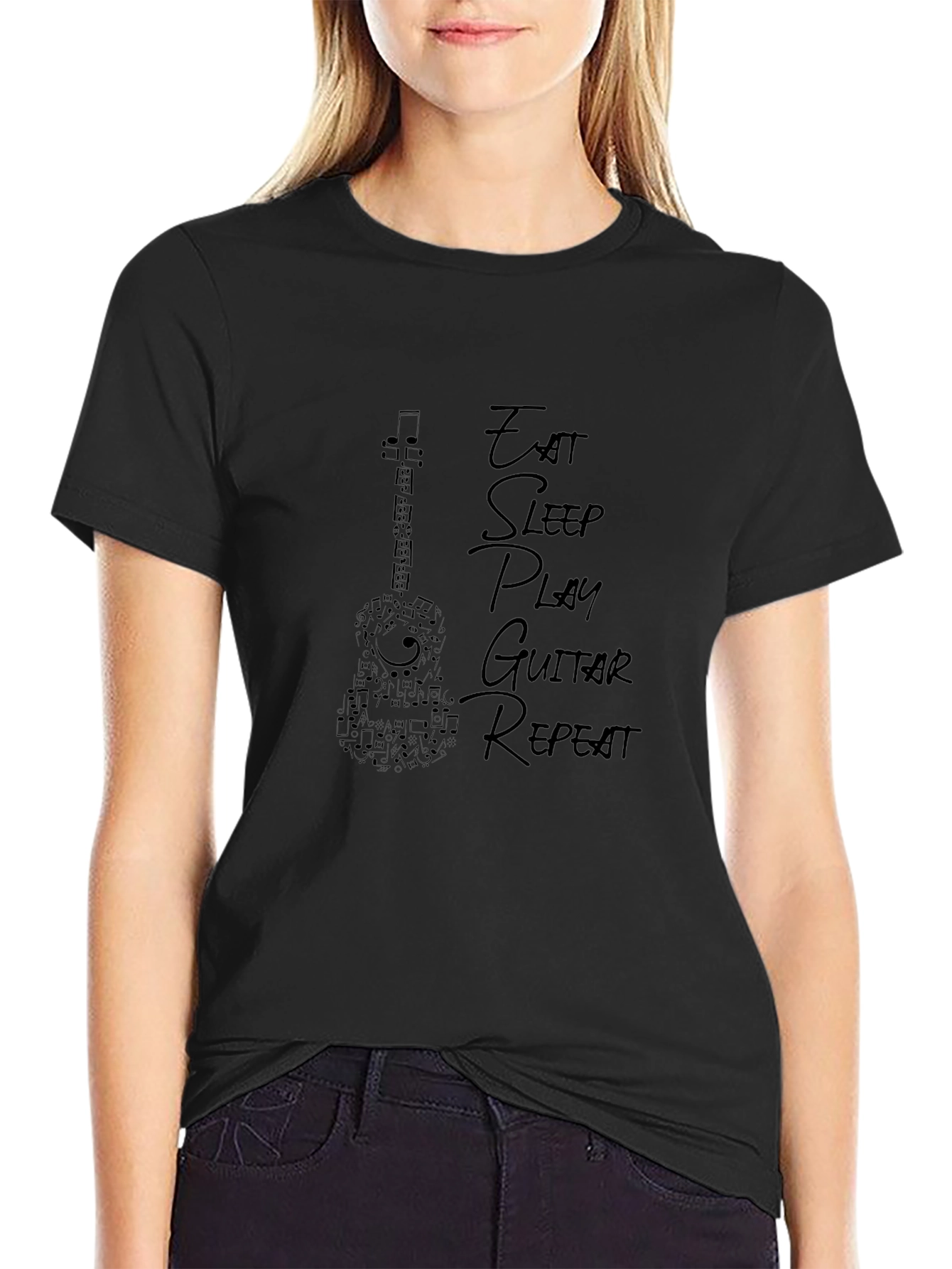 Eat Sleep Play Guitar Repeat Black T-Shirt