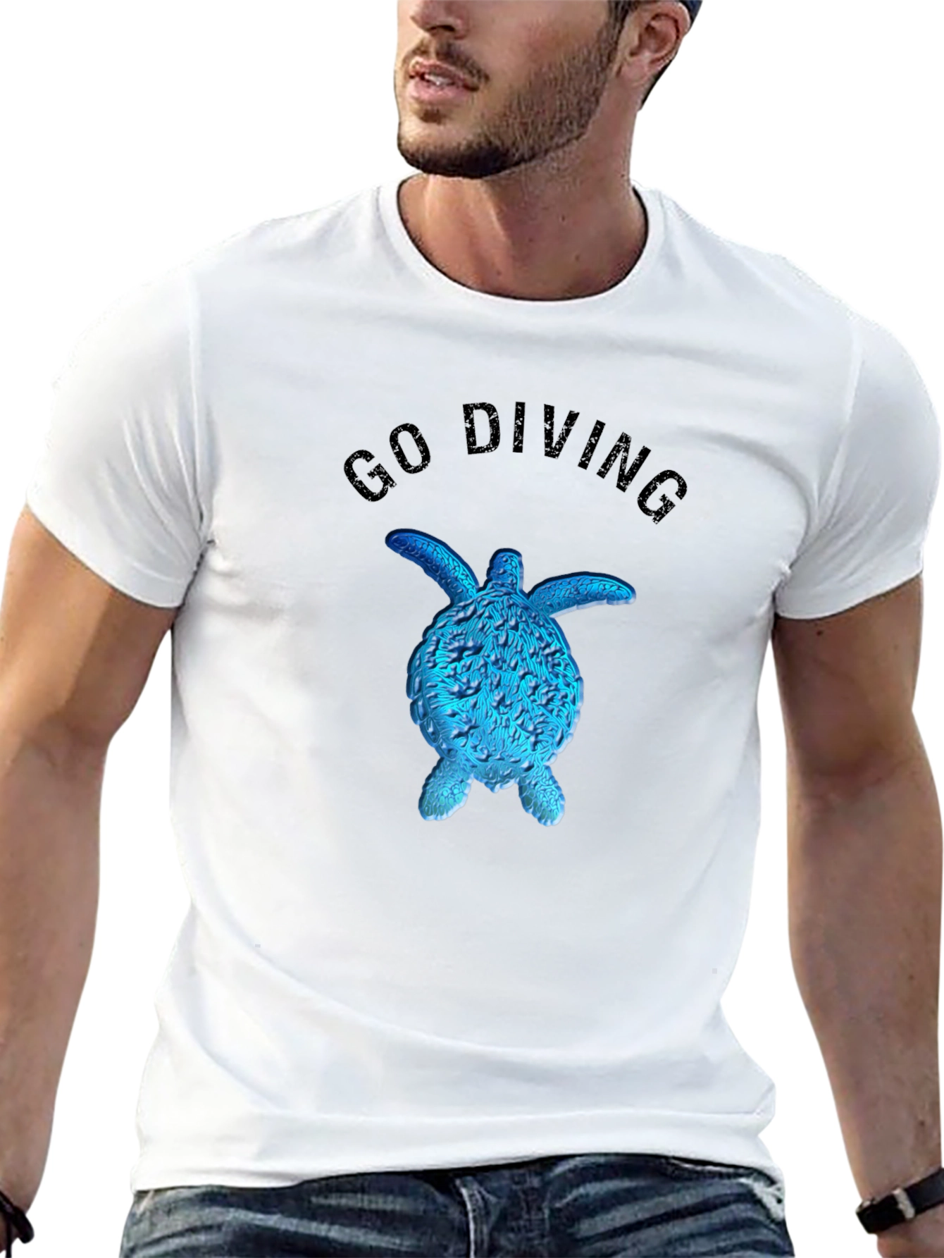 Go Diving Turtle Graphic Tee - Stylish Black T-Shirt