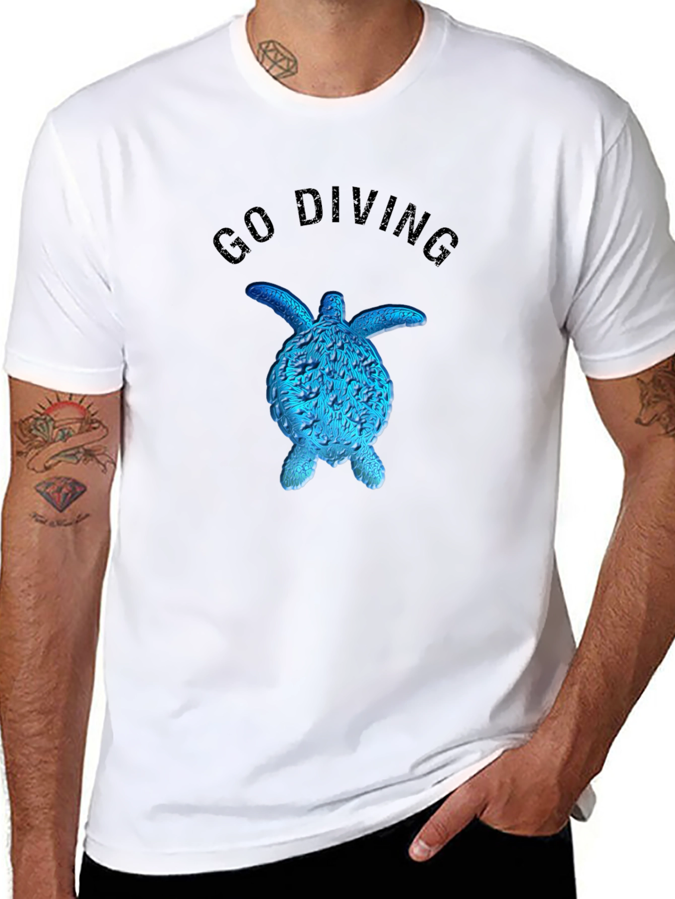 Go Diving Turtle Graphic Tee - Stylish Black T-Shirt