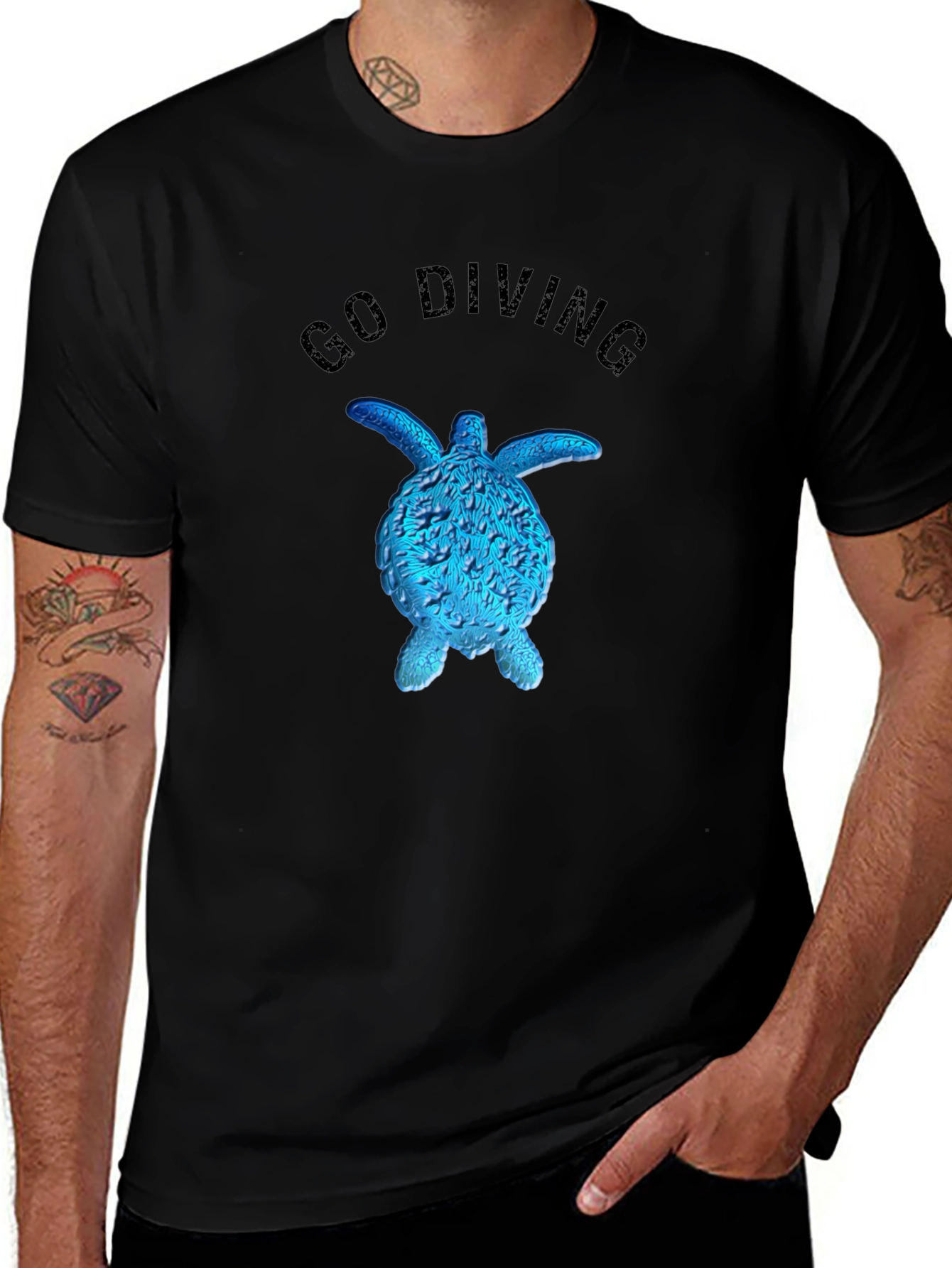 Go Diving Turtle Graphic Tee - Stylish Black T-Shirt