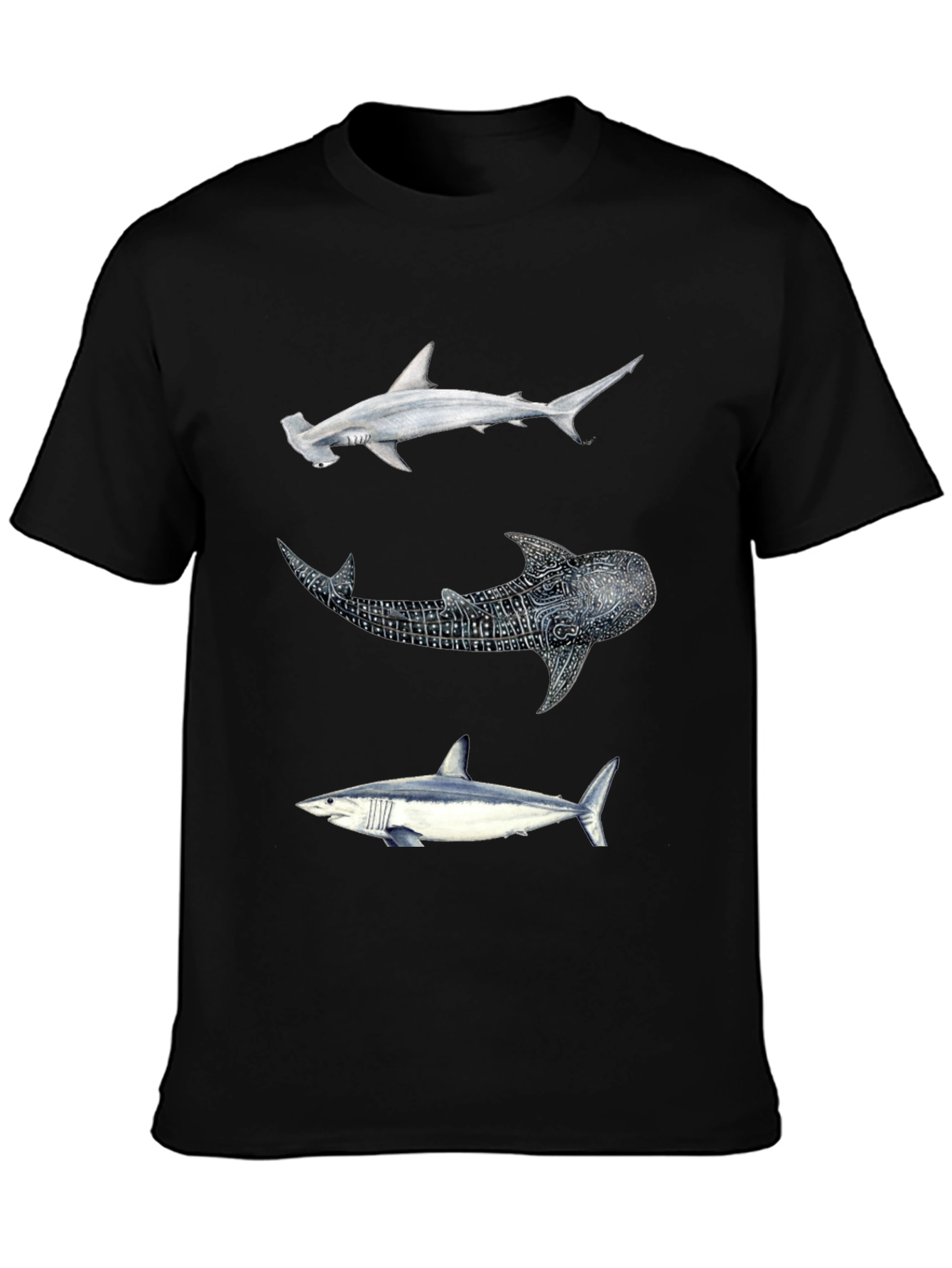 Shark Trio Graphic Tee - Black Cotton T-Shirt