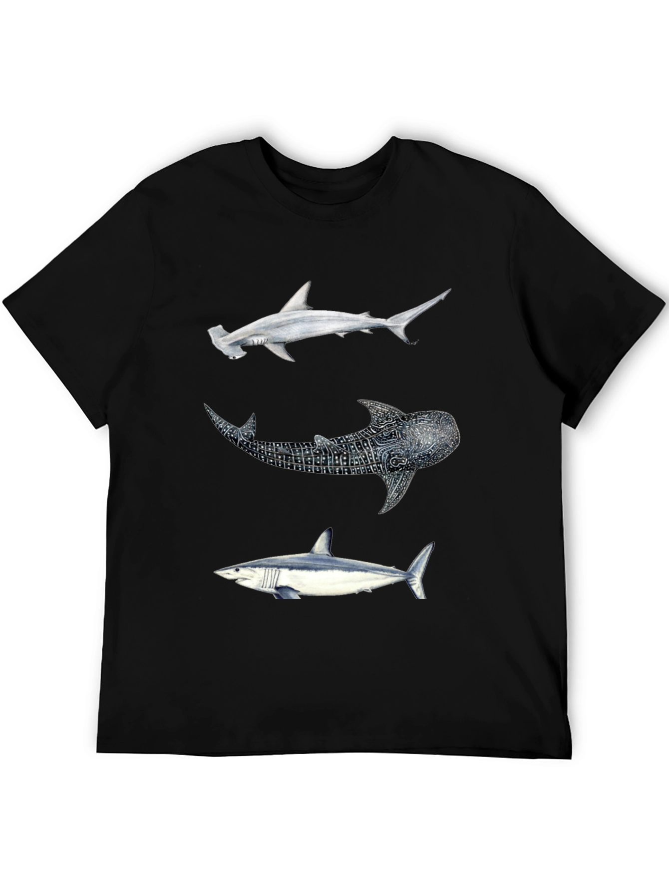 Shark Trio Graphic Tee - Black Cotton T-Shirt