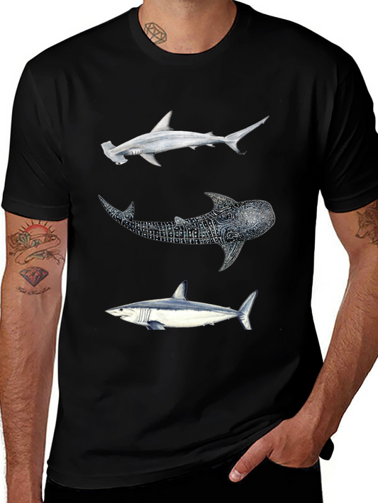 Shark Trio Graphic Tee - Black Cotton T-Shirt