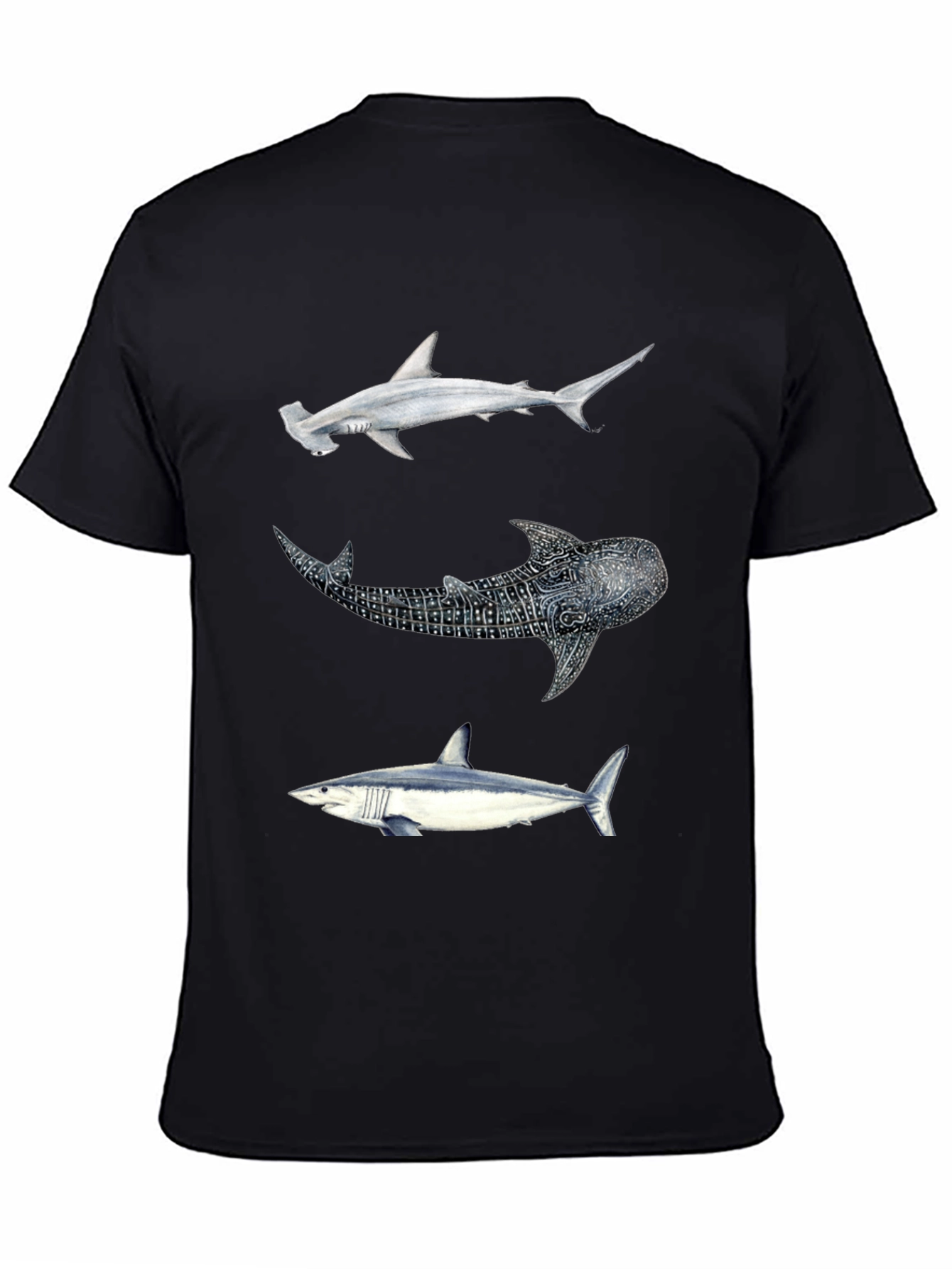Shark Trio Graphic Tee - Black Cotton T-Shirt