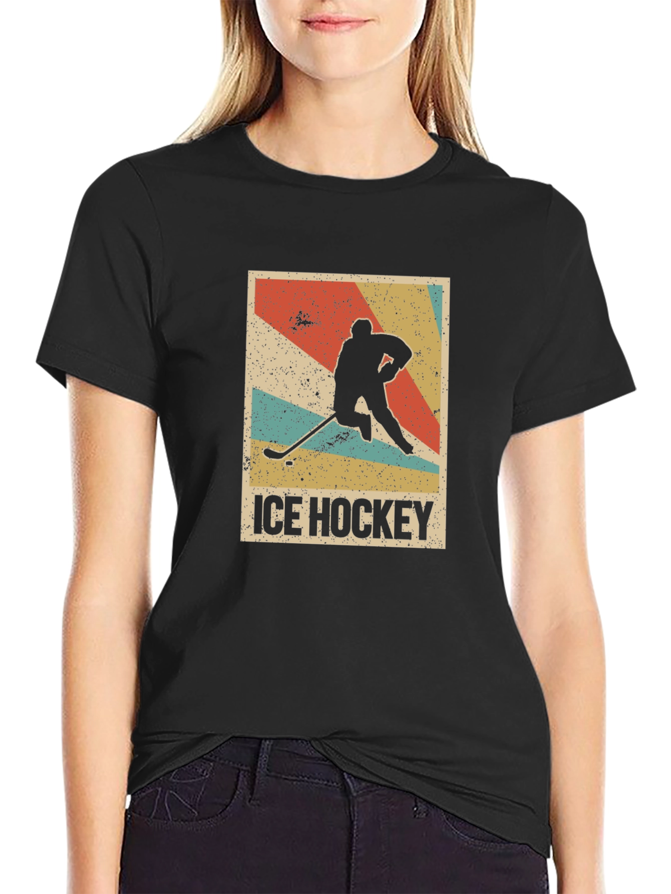Ice Hockey Retro Style Black T-Shirt