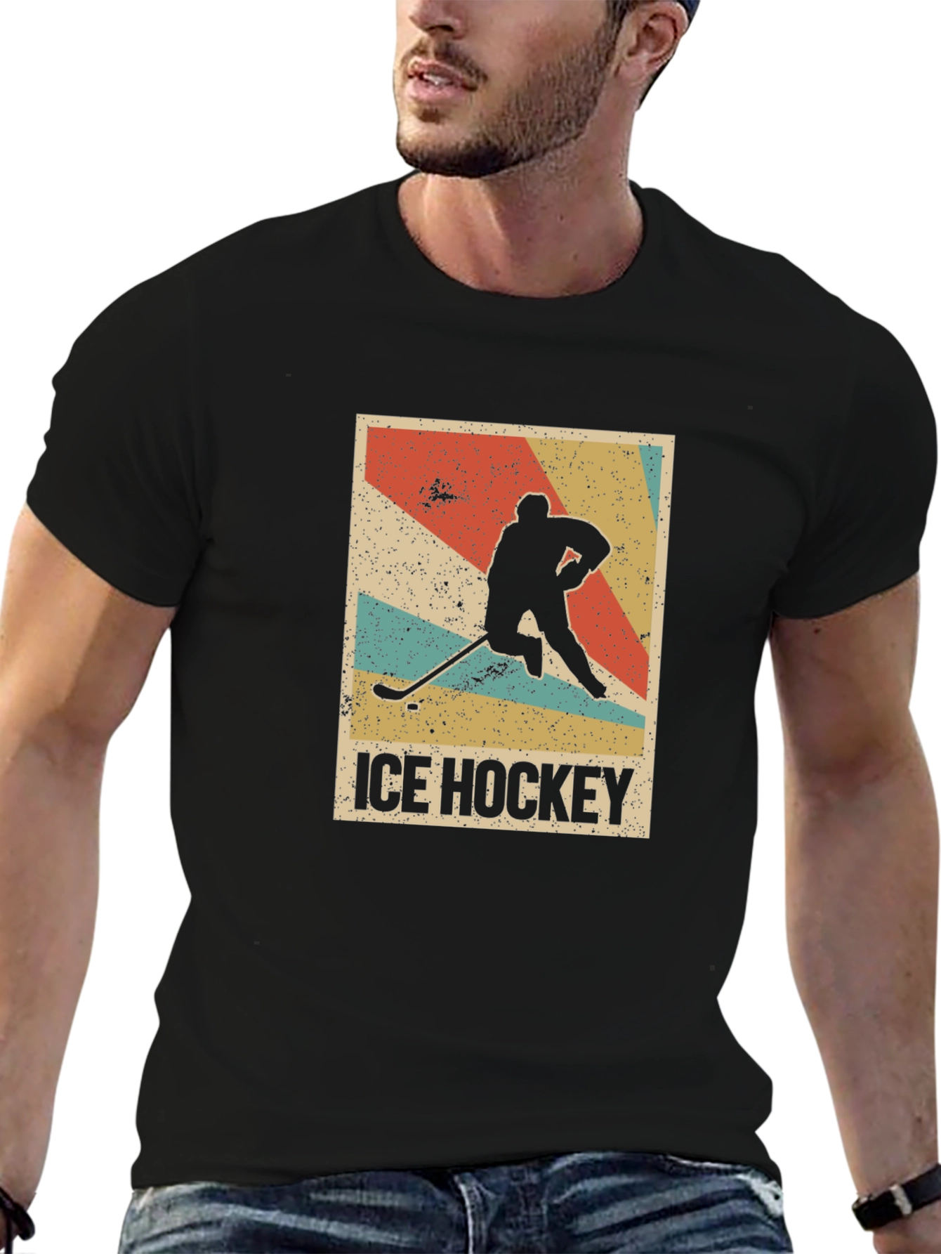 Ice Hockey Retro Style Black T-Shirt
