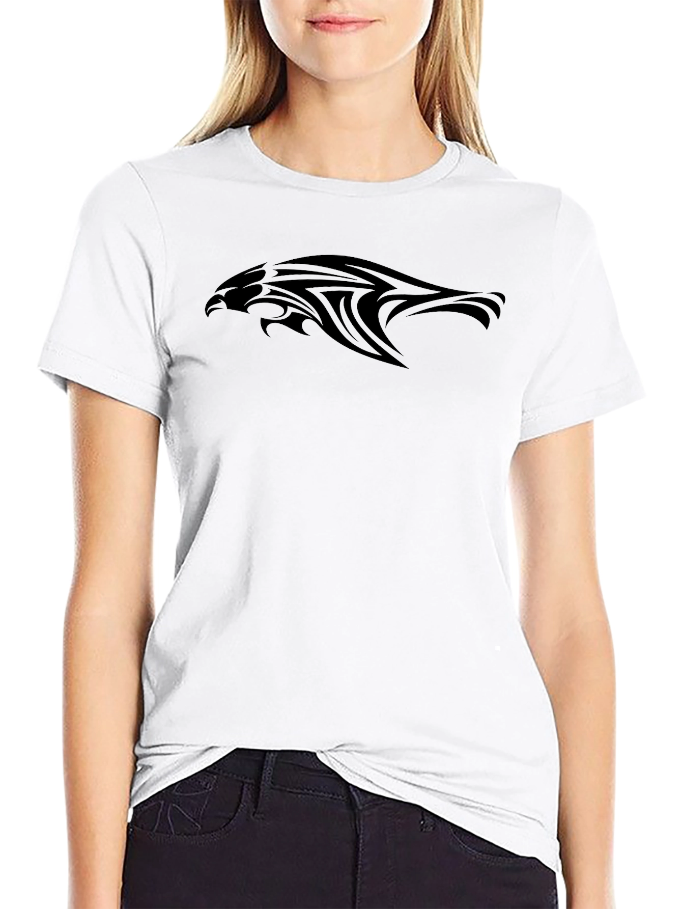 Mens Black Graphic Tee - Tribal Hawk Design