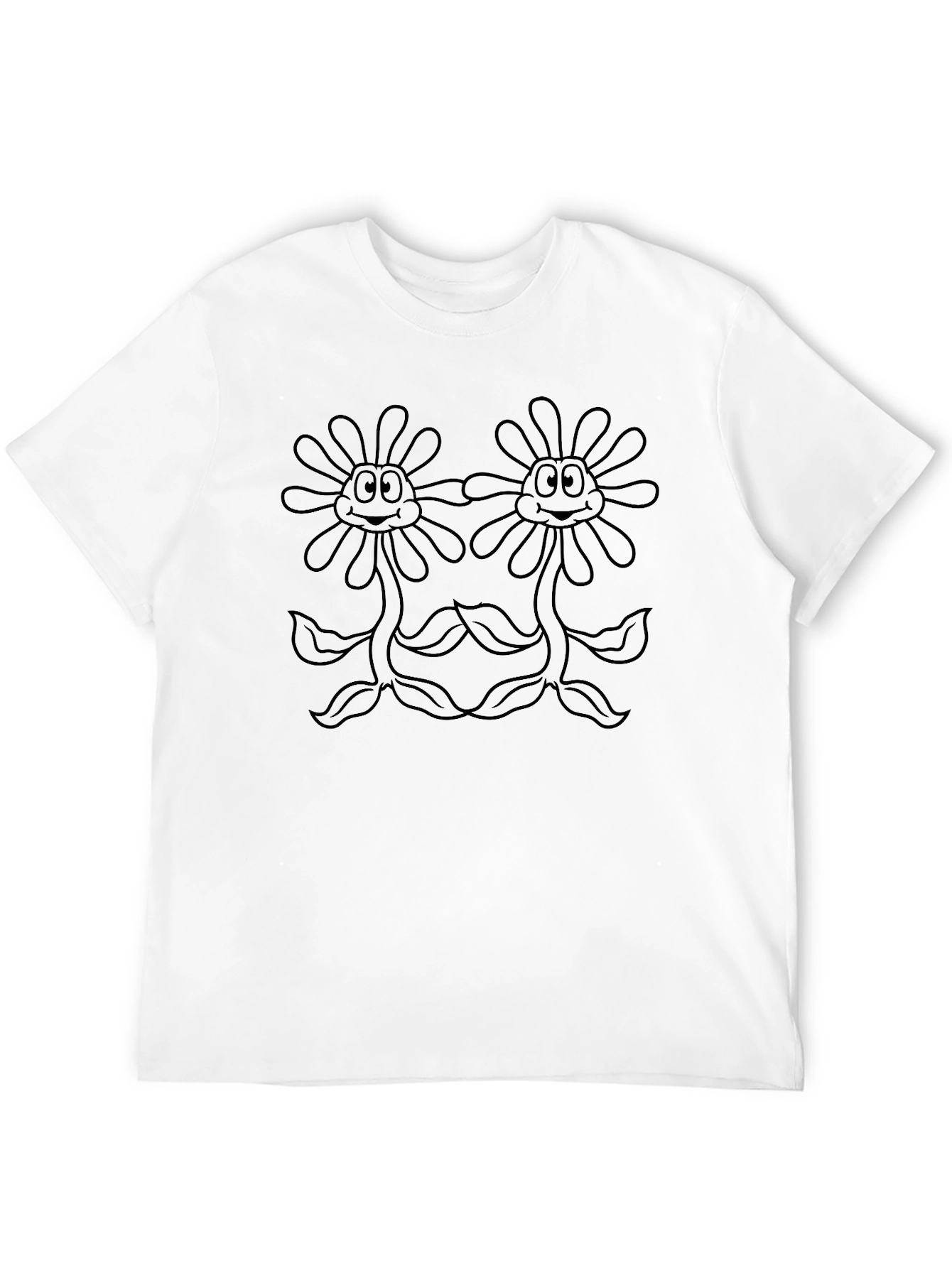 Black T-Shirt with Two Flower Cartoon Design