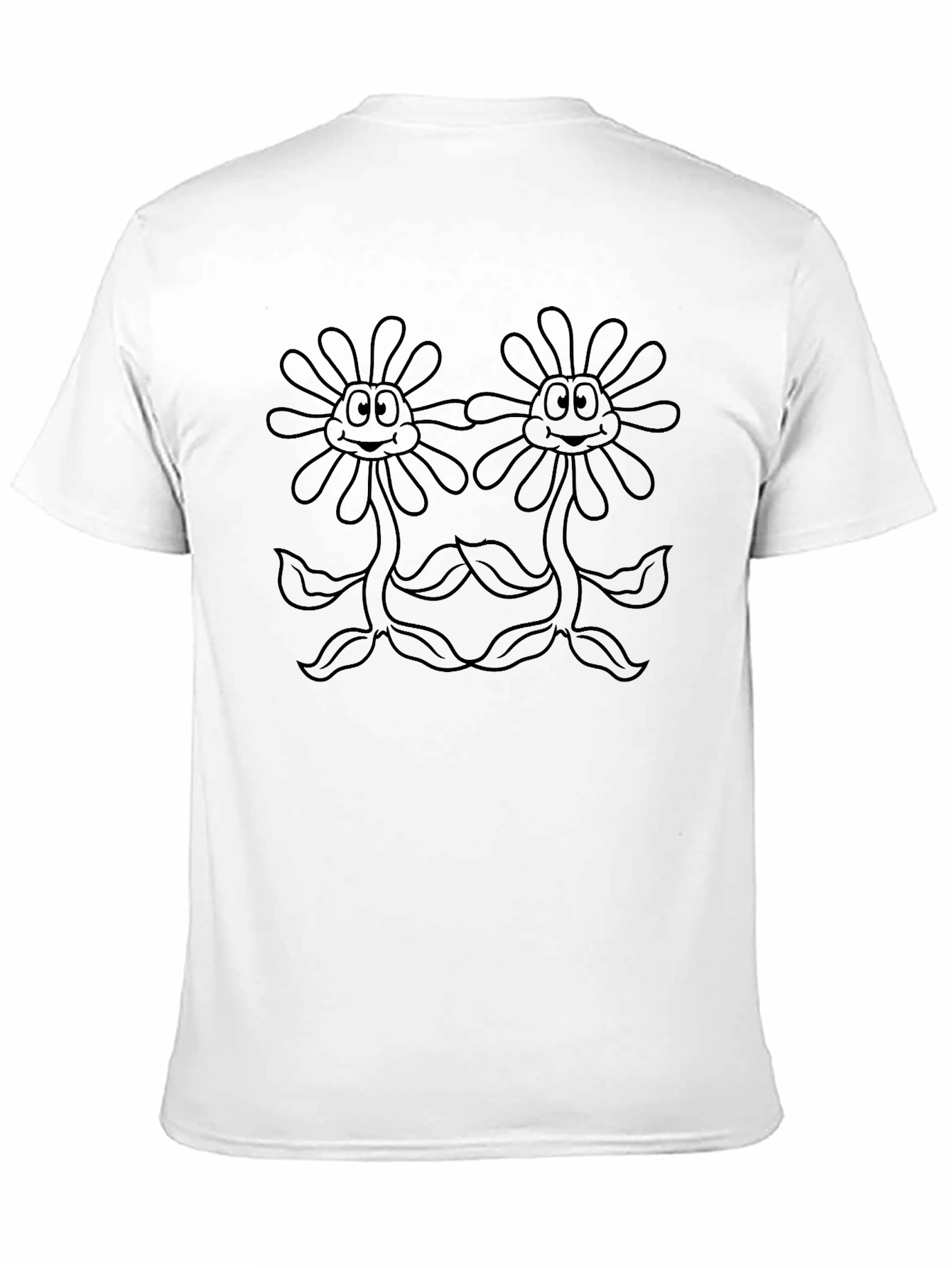 Black T-Shirt with Two Flower Cartoon Design