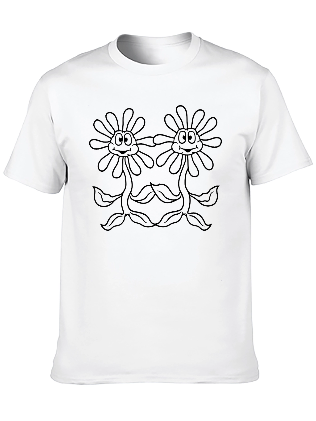 Black T-Shirt with Two Flower Cartoon Design