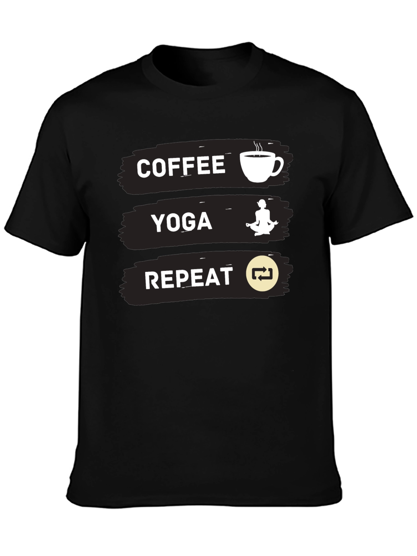 Coffee Yoga Repeat Graphic Tee - Black Casual T-Shirt