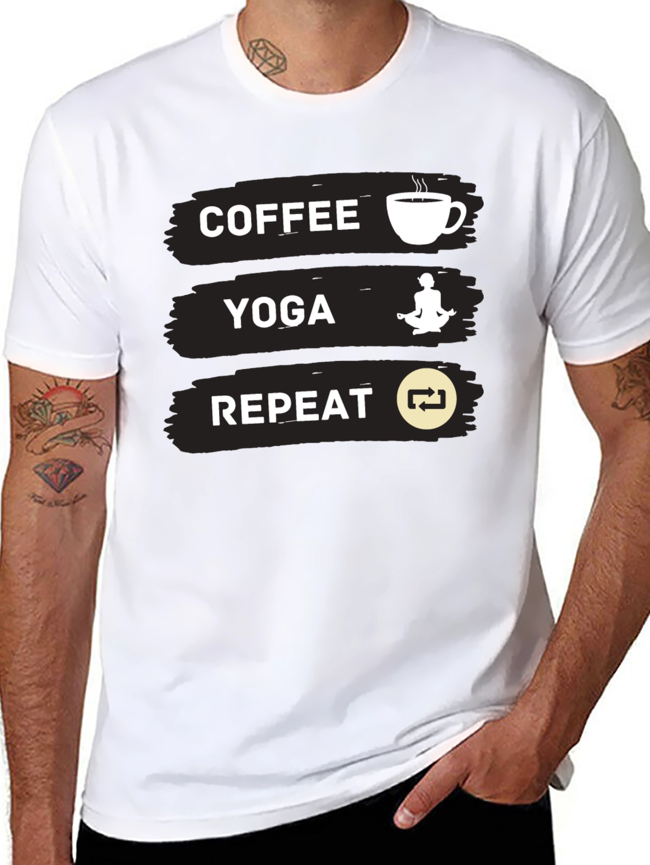 Coffee Yoga Repeat Graphic Tee - Black Casual T-Shirt