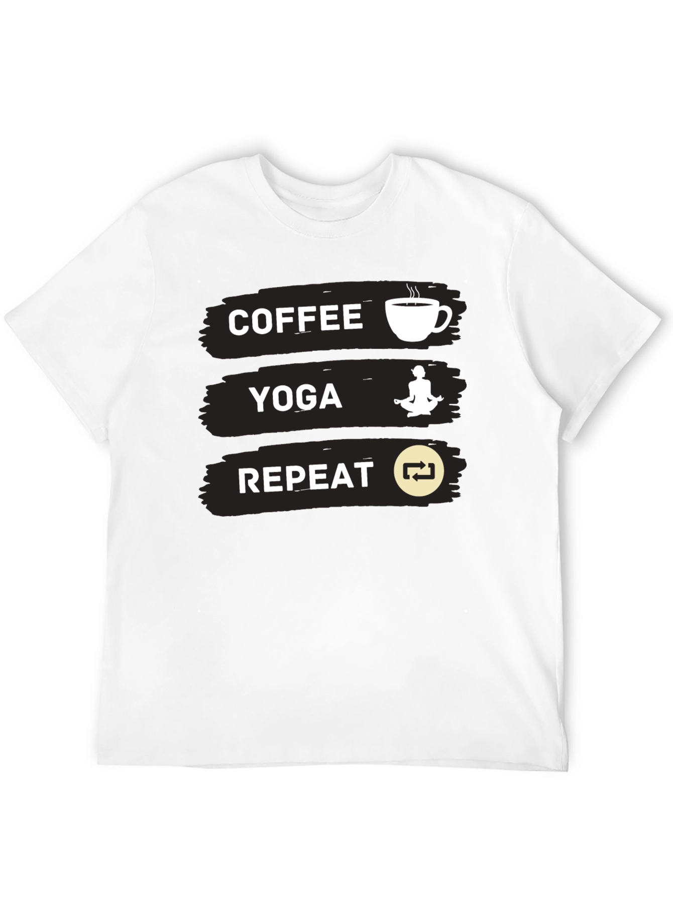 Coffee Yoga Repeat Graphic Tee - Black Casual T-Shirt