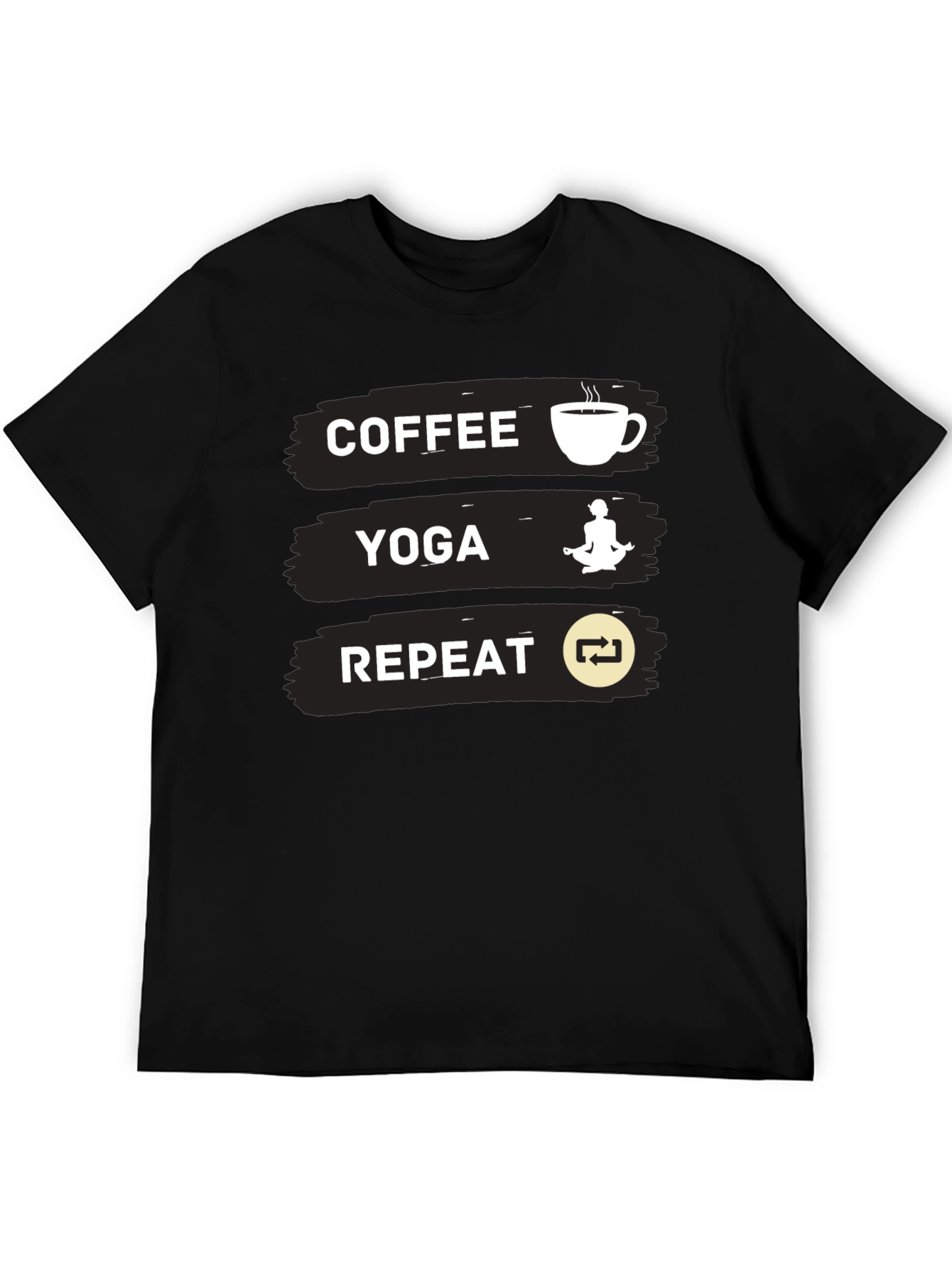 Coffee Yoga Repeat Graphic Tee - Black Casual T-Shirt