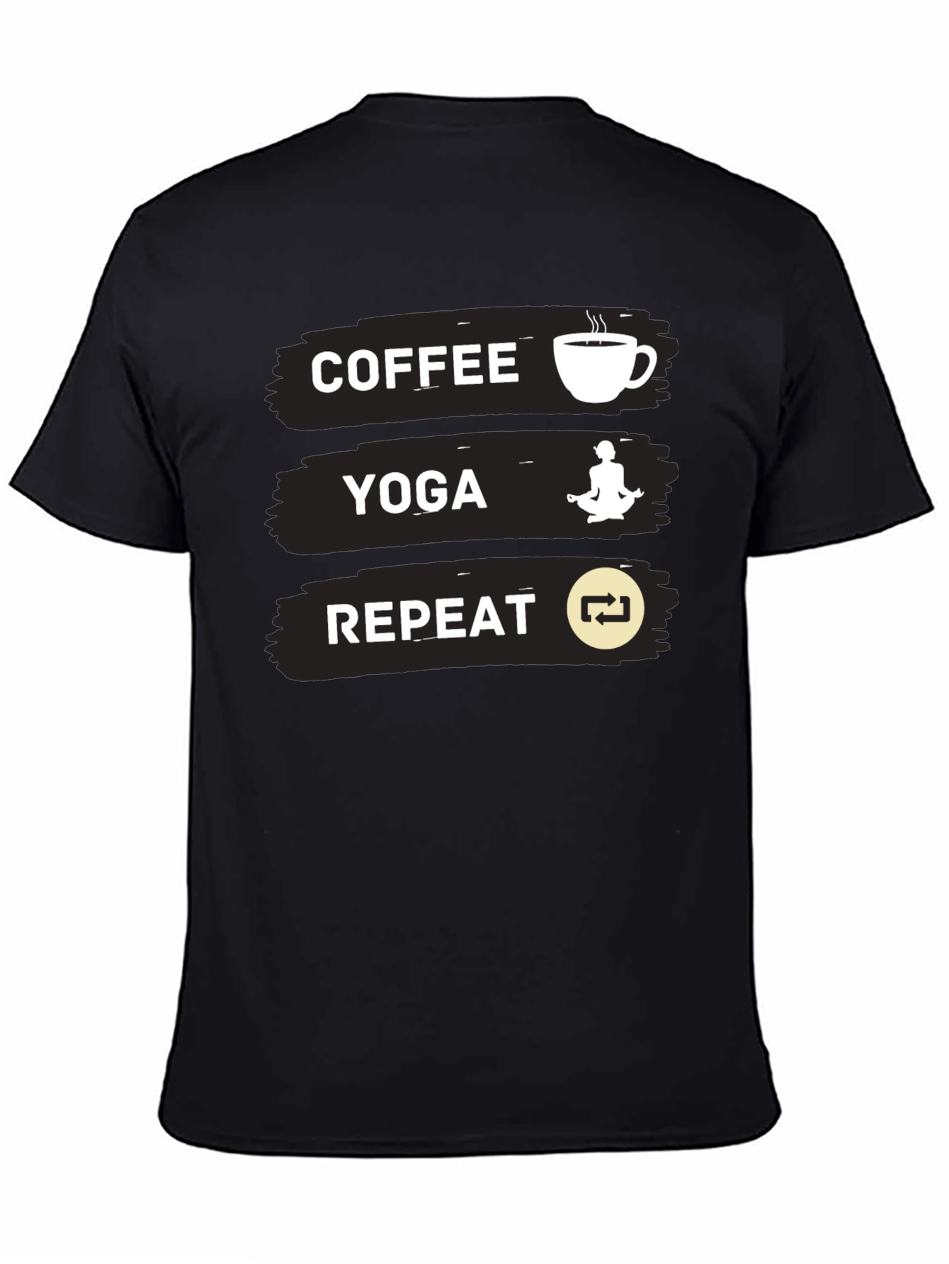 Coffee Yoga Repeat Graphic Tee - Black Casual T-Shirt