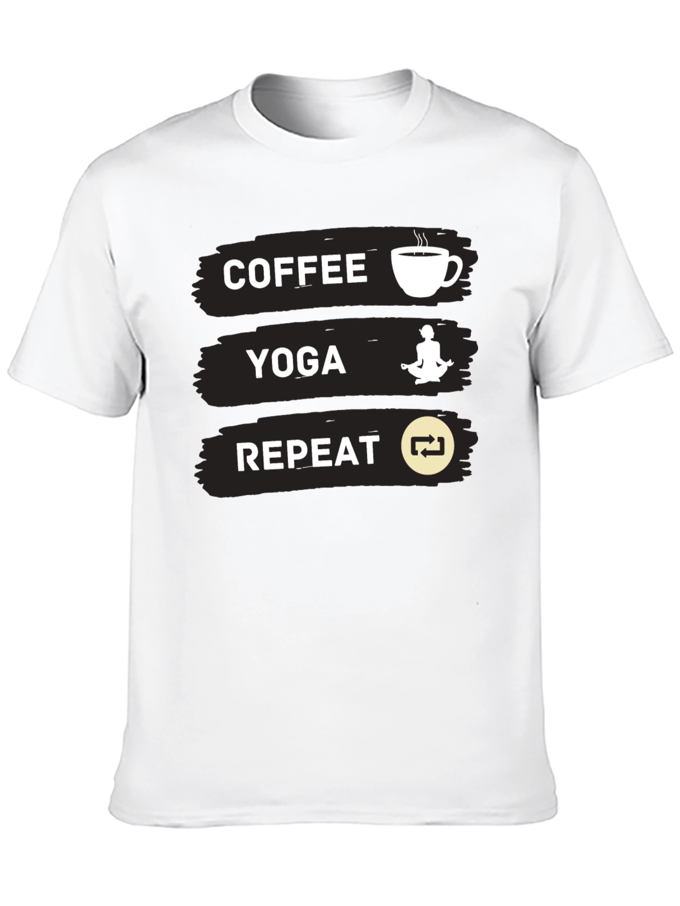 Coffee Yoga Repeat Graphic Tee - Black Casual T-Shirt