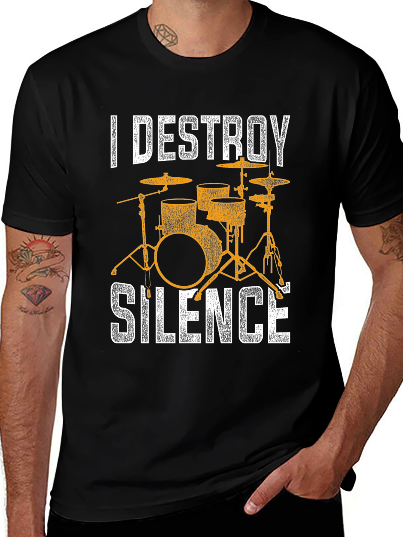 I Destroy Silence T-Shirt - Drum Set Design