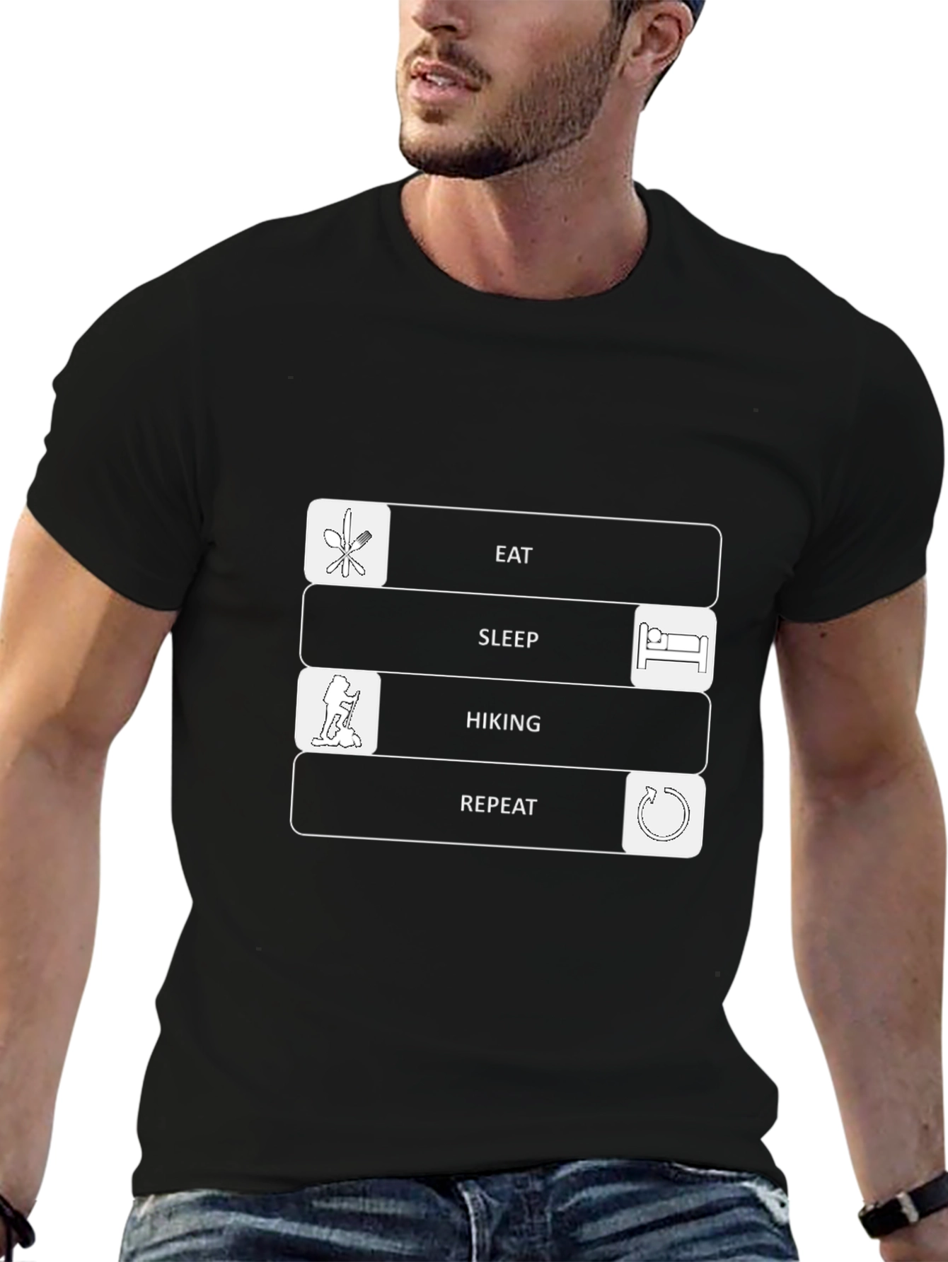 Eat Sleep Hiking Repeat Black Graphic T-Shirt