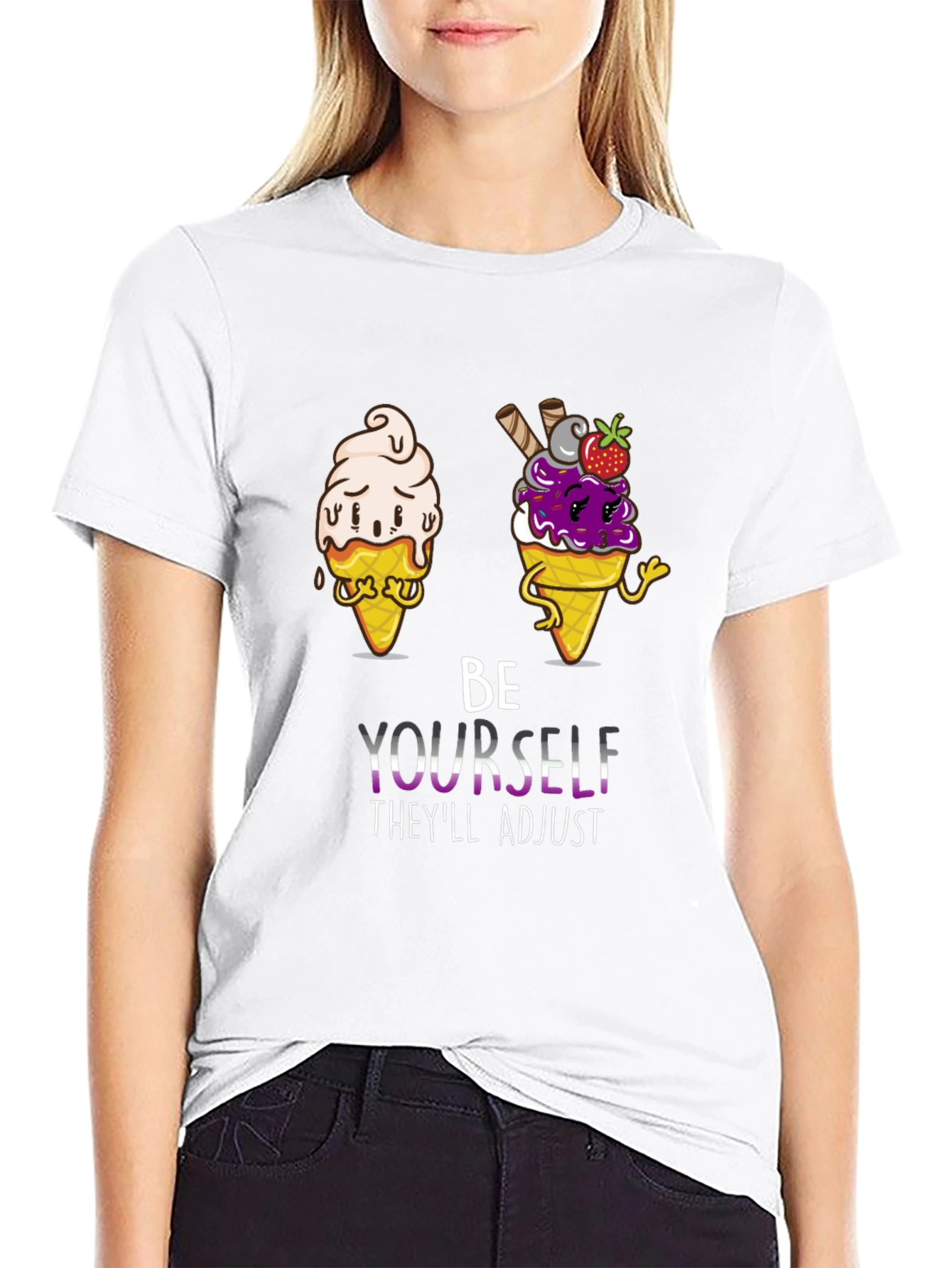 Be Yourself Pride Tee with Ice Cream Cone Design