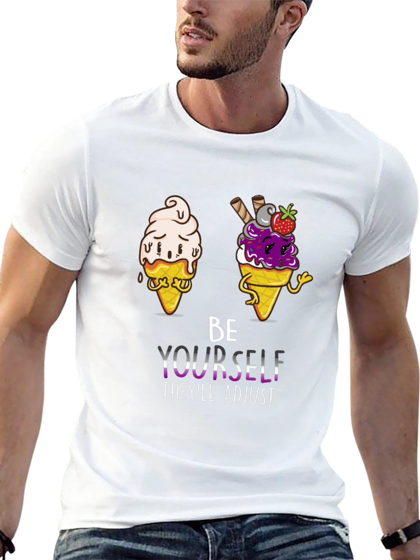 Be Yourself Pride Tee with Ice Cream Cone Design