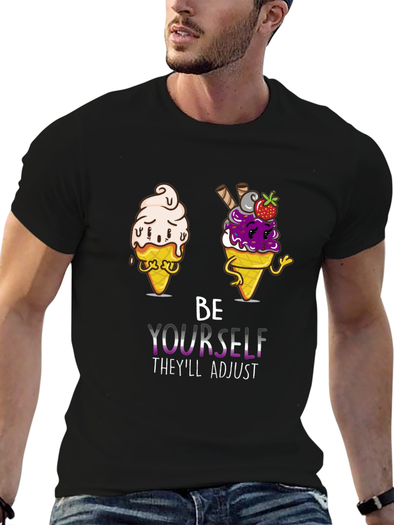 Be Yourself Pride Tee with Ice Cream Cone Design