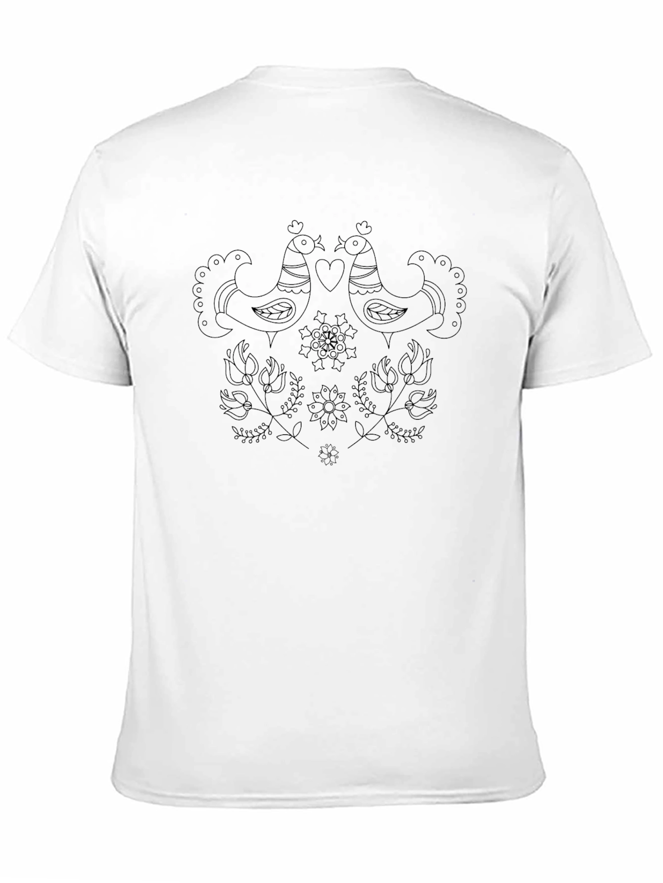 Whimsical Bird & Floral Print Black T-Shirt