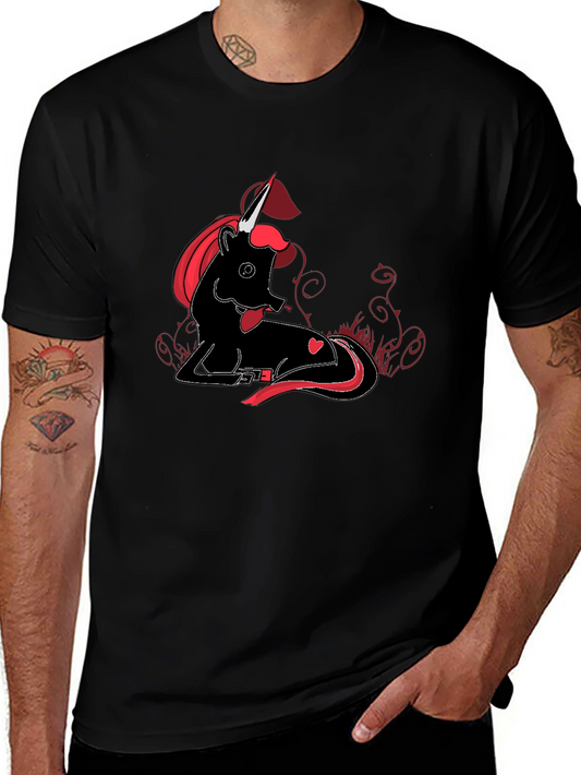 Unicorn Graphic T-Shirt - Black with Red Accent