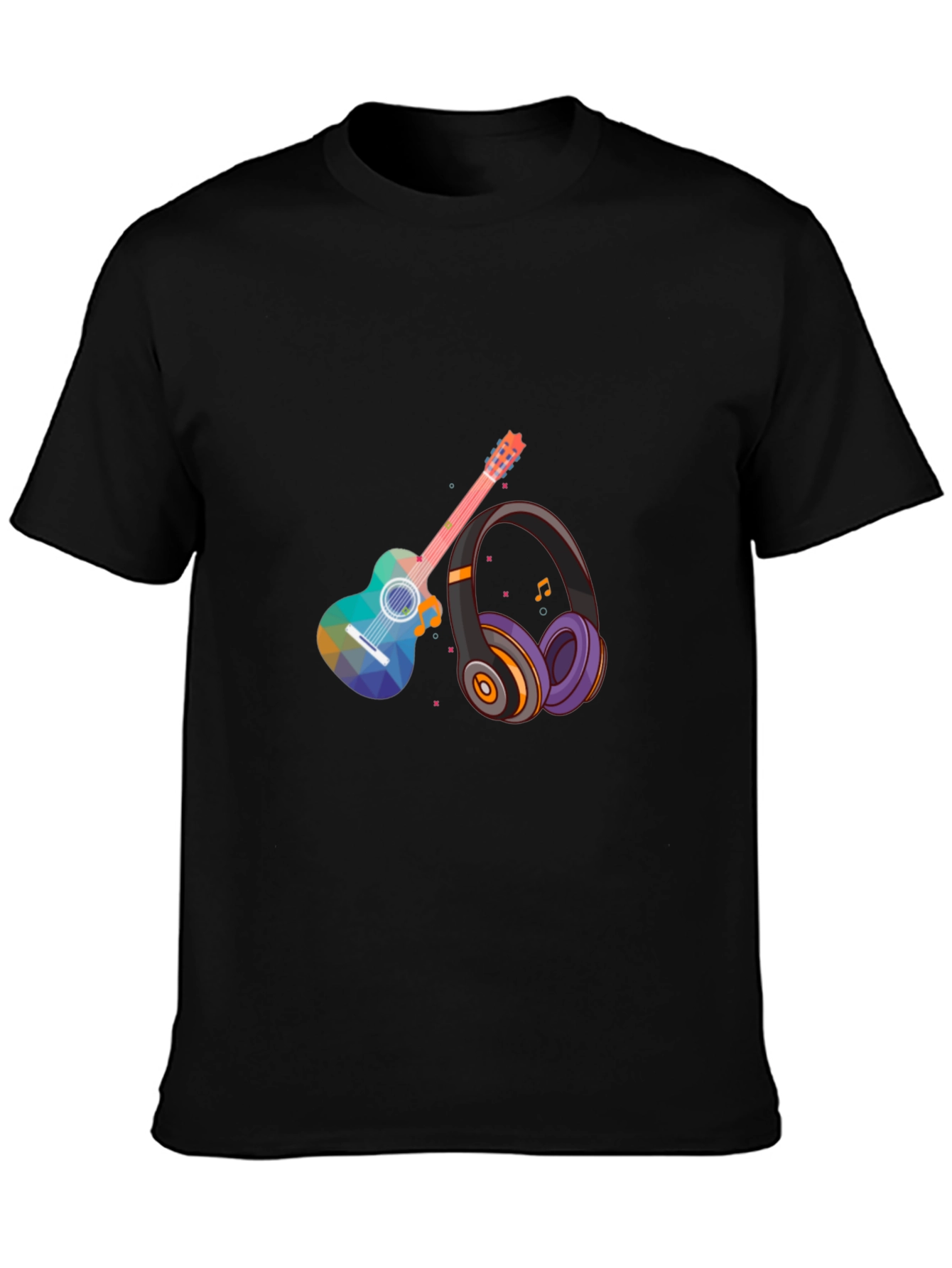 Music Lovers Tee: Geometric Guitar & Headphones Design