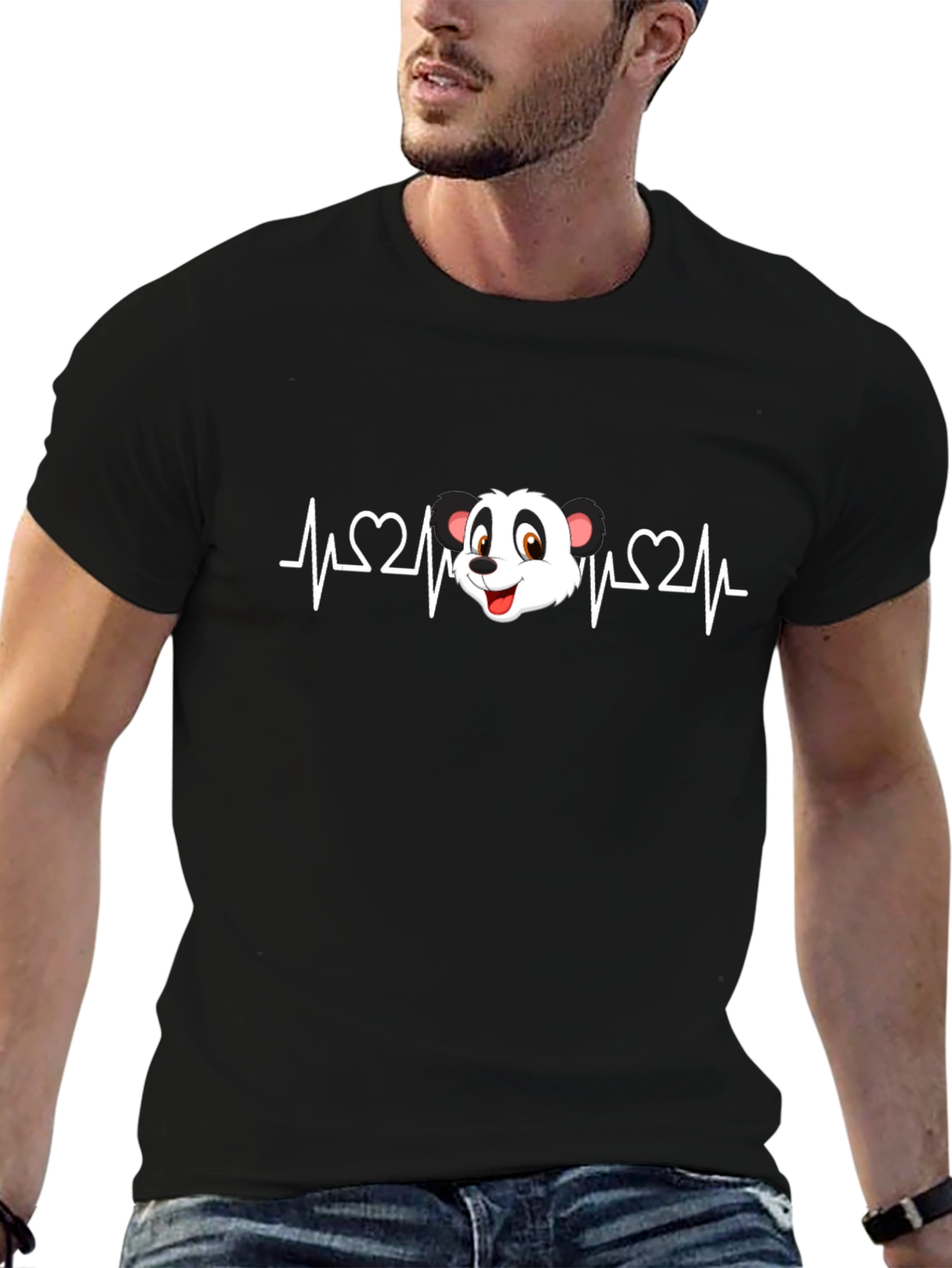 Panda Heartbeat Graphic T-Shirt - Black
