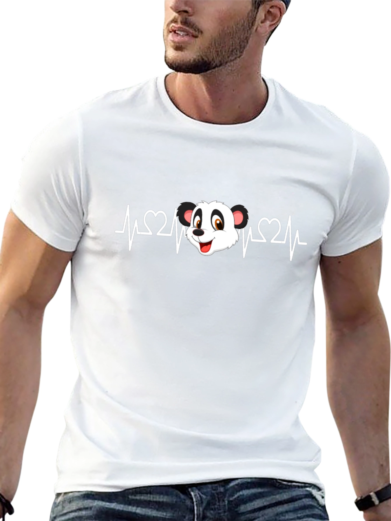 Panda Heartbeat Graphic T-Shirt - Black