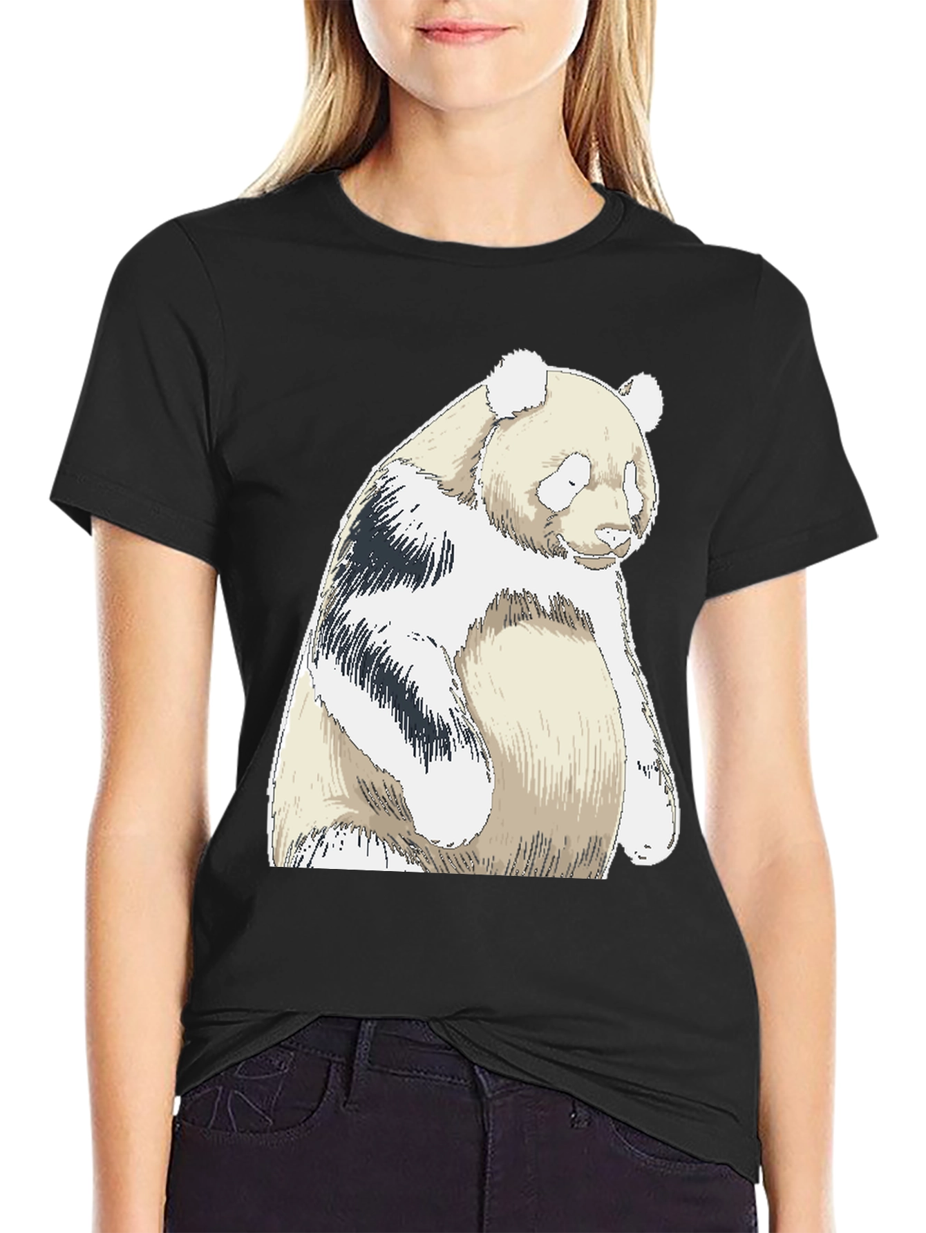 Panda Bear Graphic Tee - Black Cotton Blend