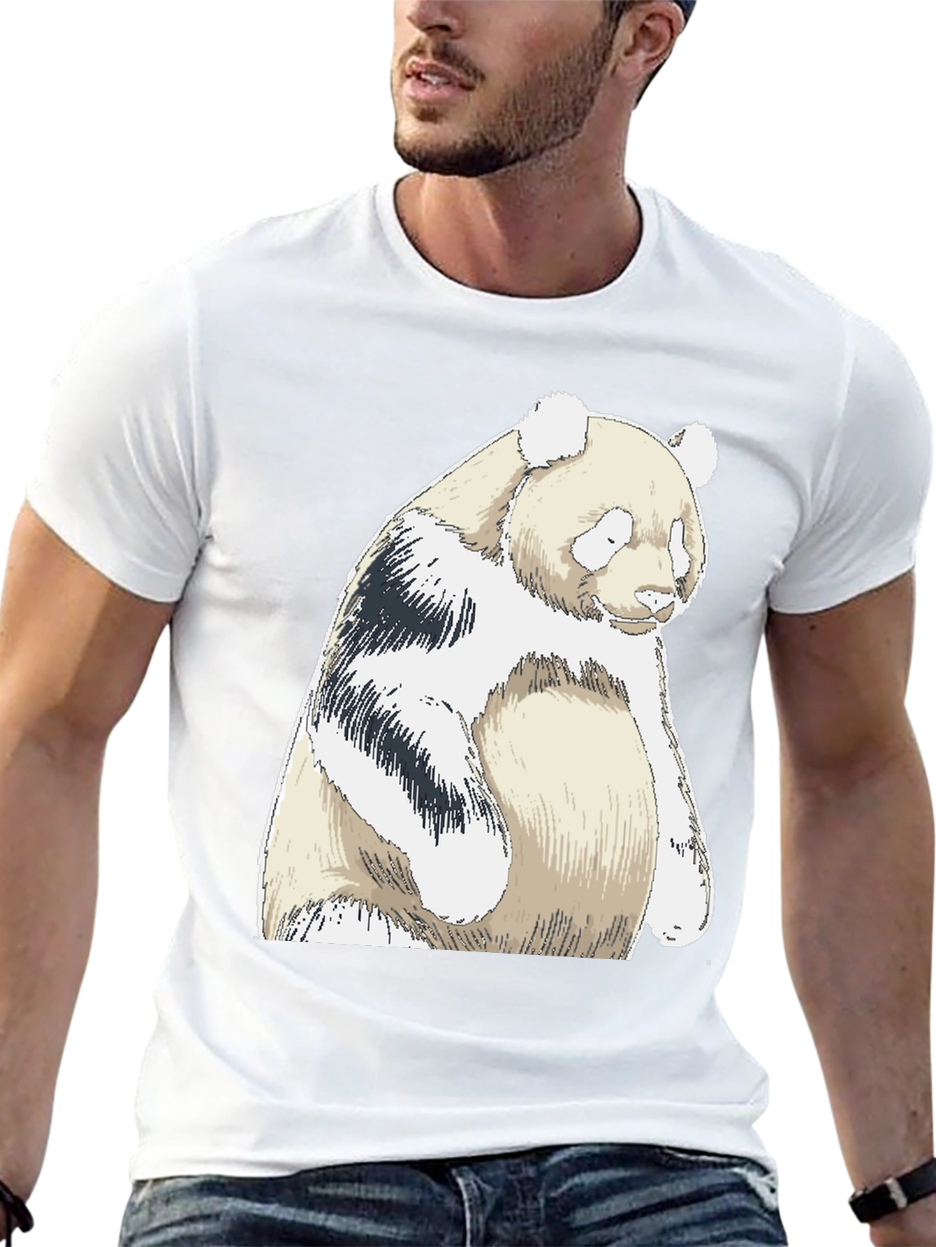 Panda Bear Graphic Tee - Black Cotton Blend