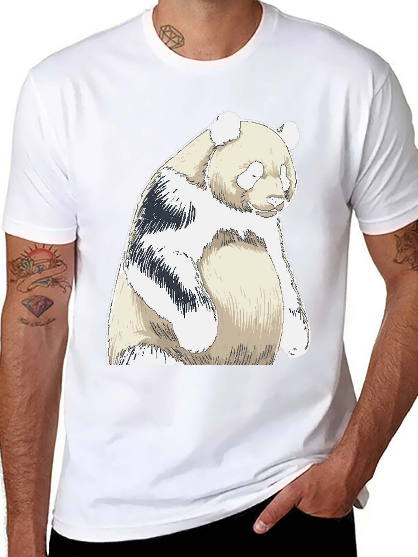 Panda Bear Graphic Tee - Black Cotton Blend