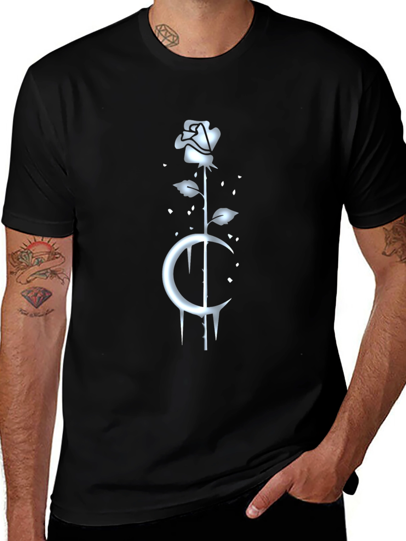Rose and Moon Graphic Tee - Black