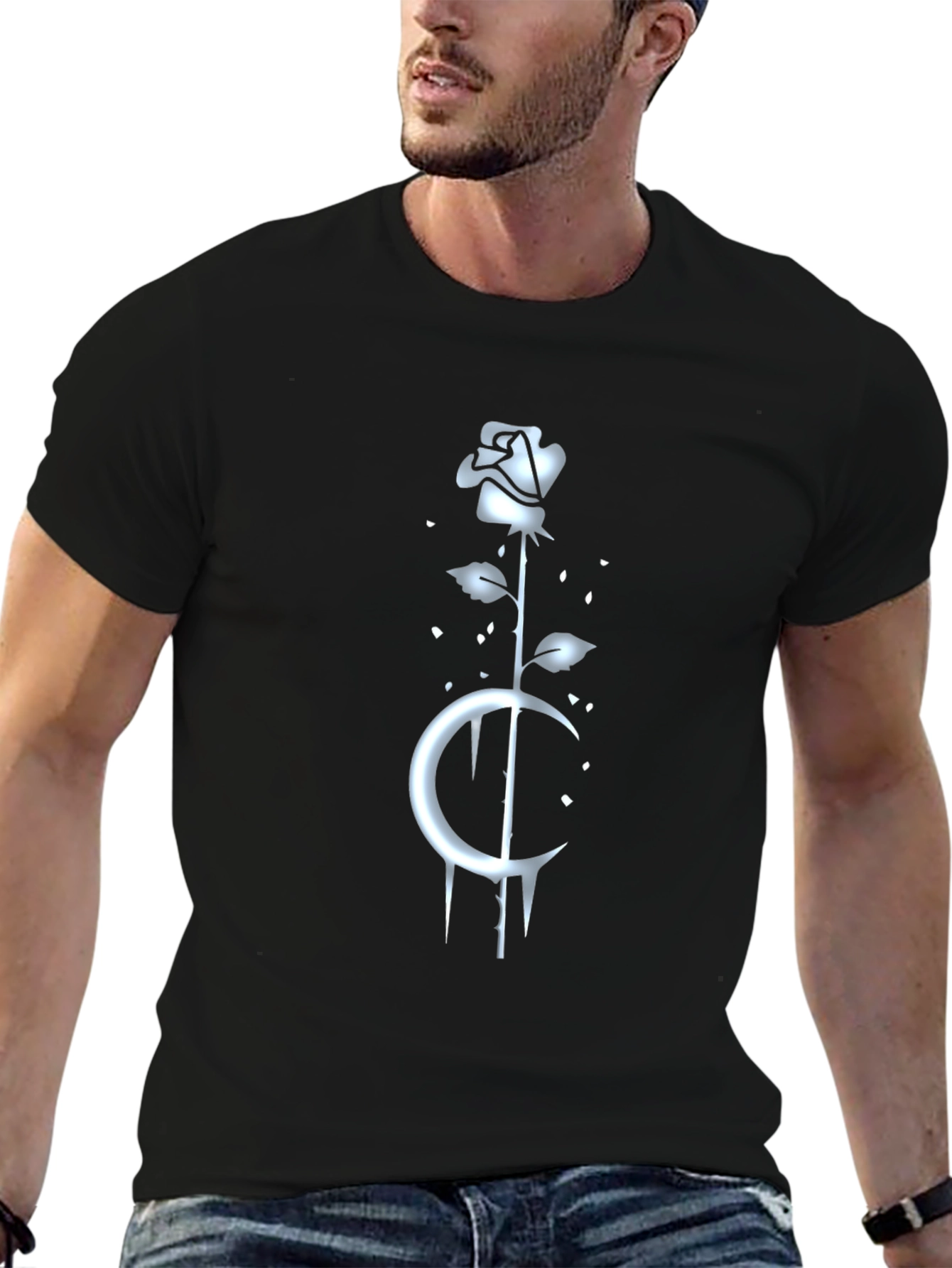 Rose and Moon Graphic Tee - Black