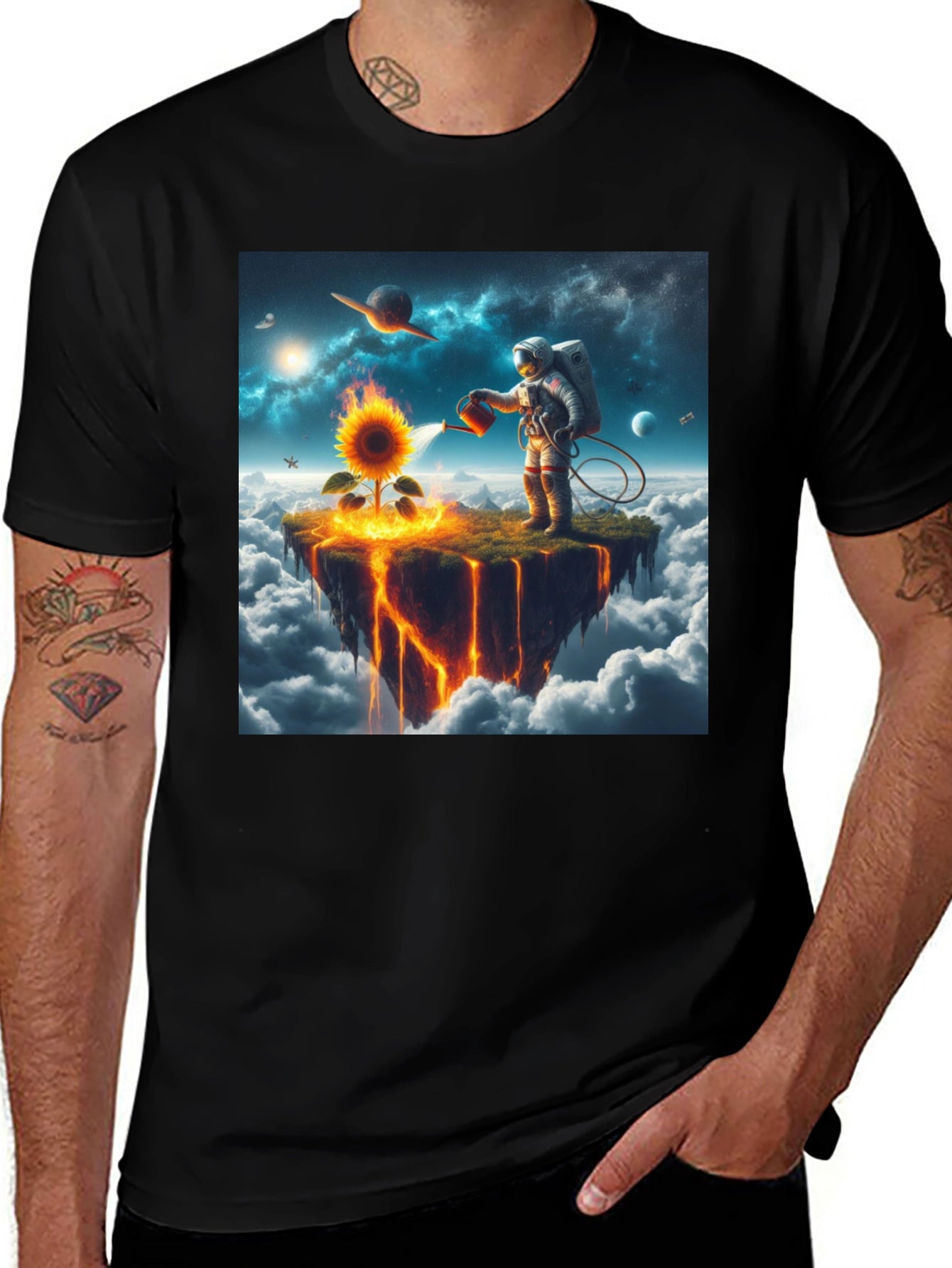 Astronaut Watering Sunflower Graphic Tee