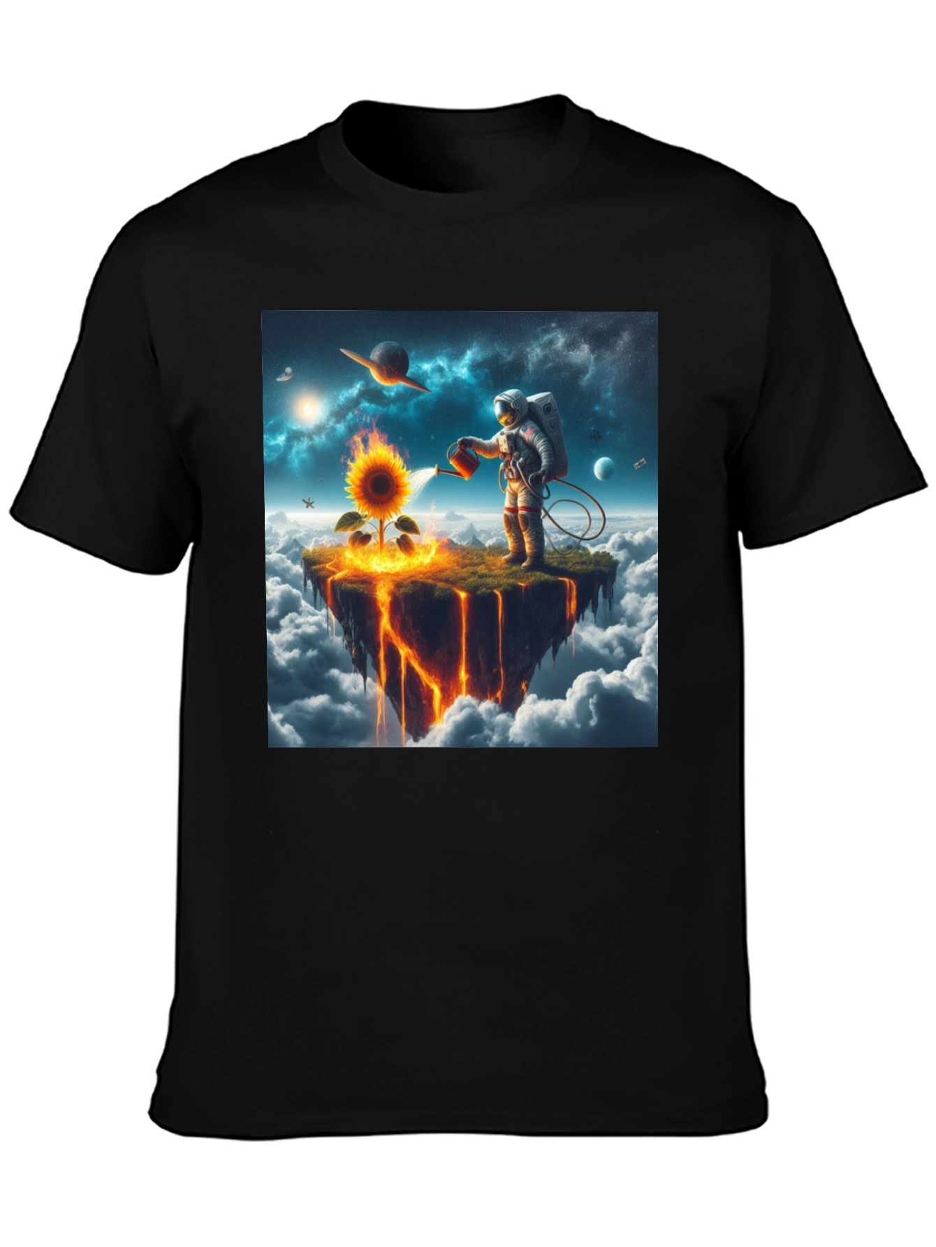 Astronaut Watering Sunflower Graphic Tee