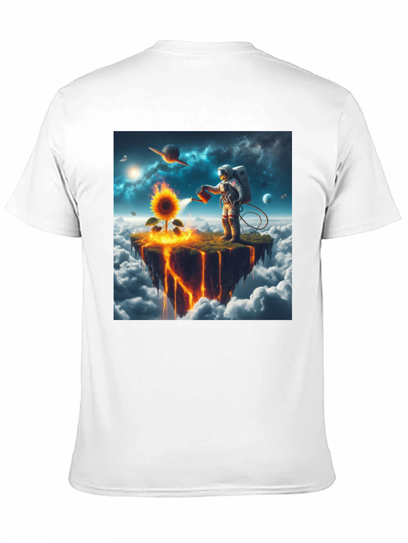 Astronaut Watering Sunflower Graphic Tee