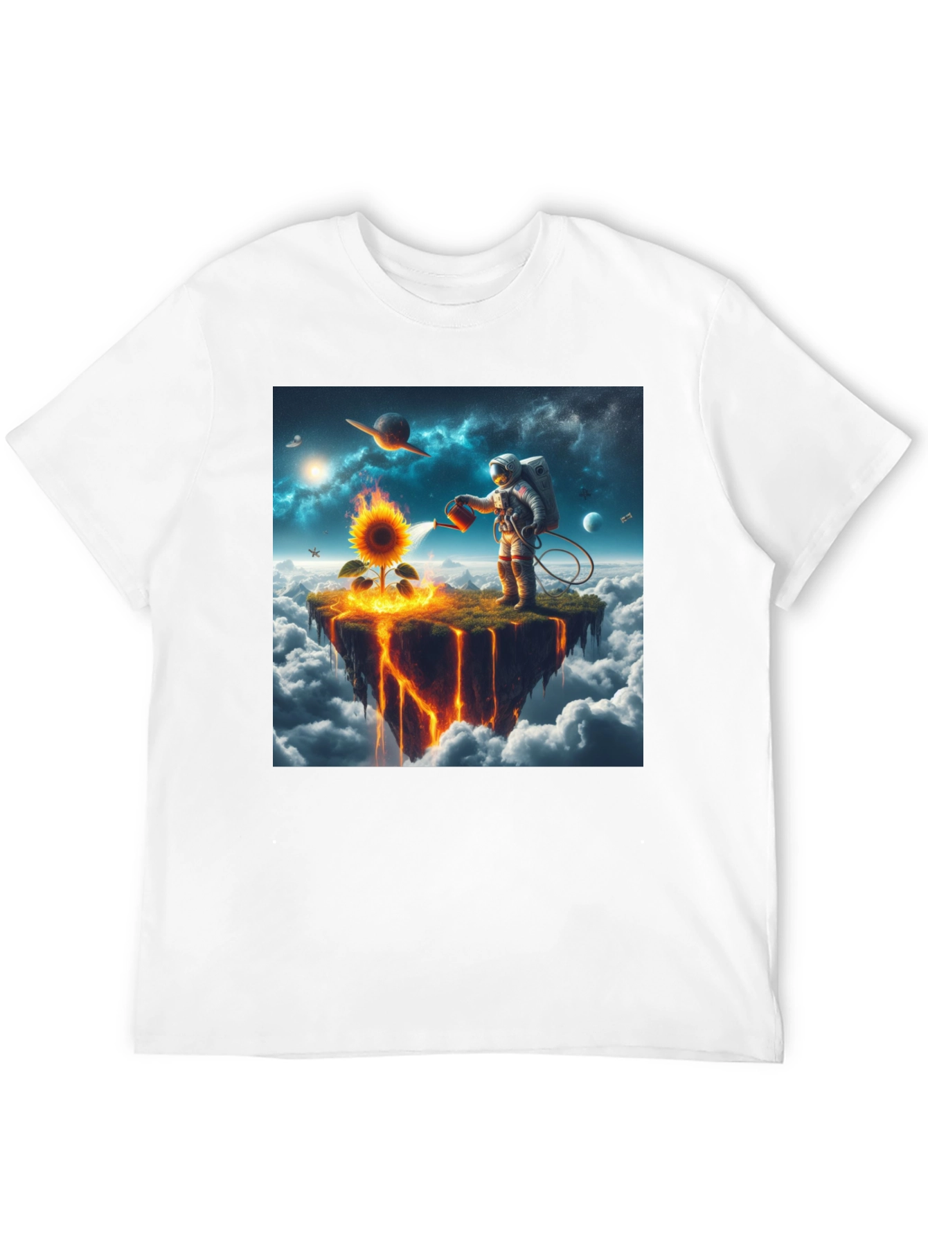 Astronaut Watering Sunflower Graphic Tee