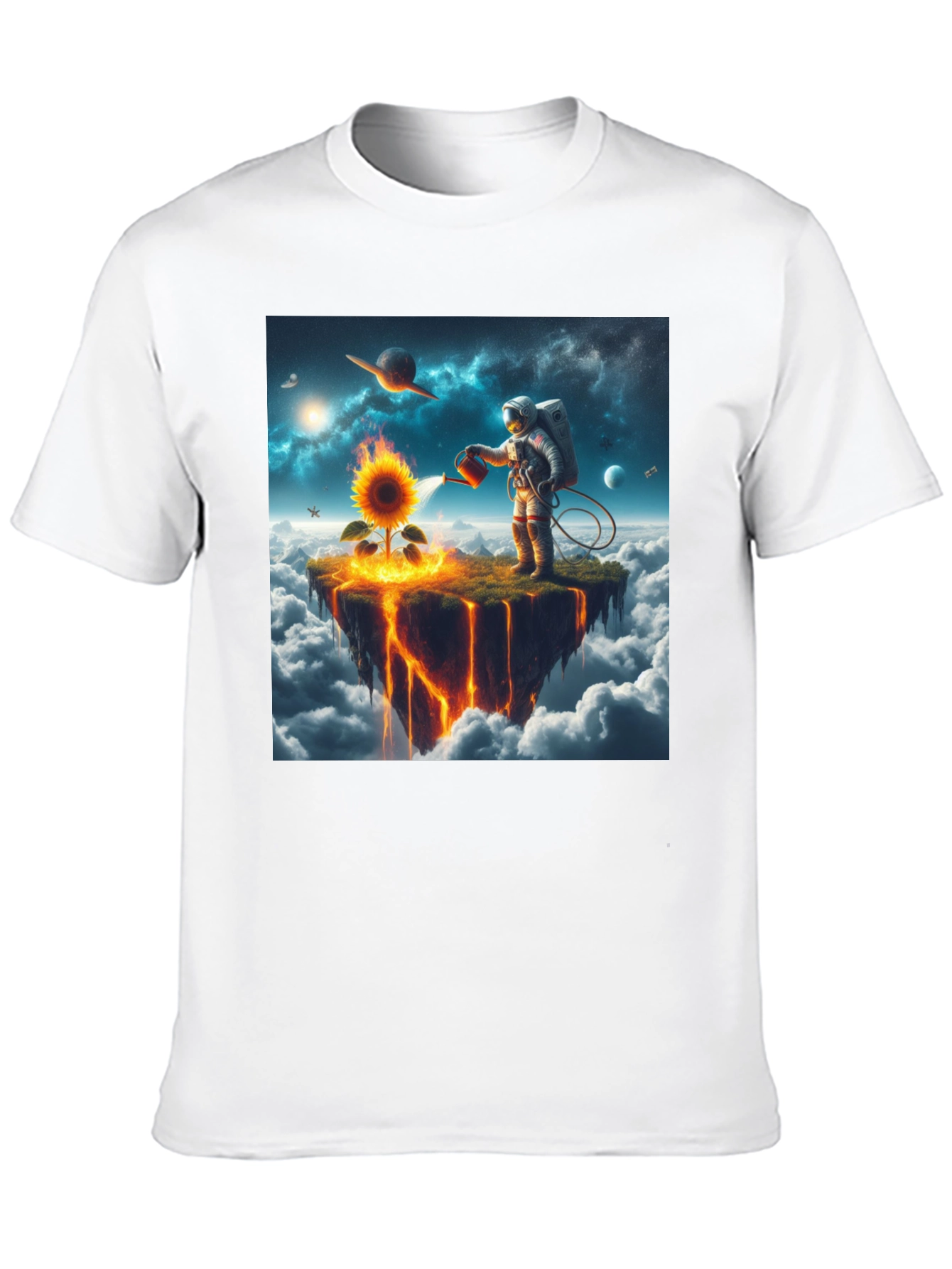 Astronaut Watering Sunflower Graphic Tee