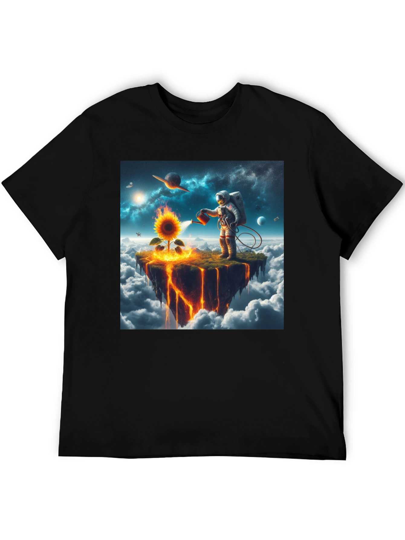 Astronaut Watering Sunflower Graphic Tee