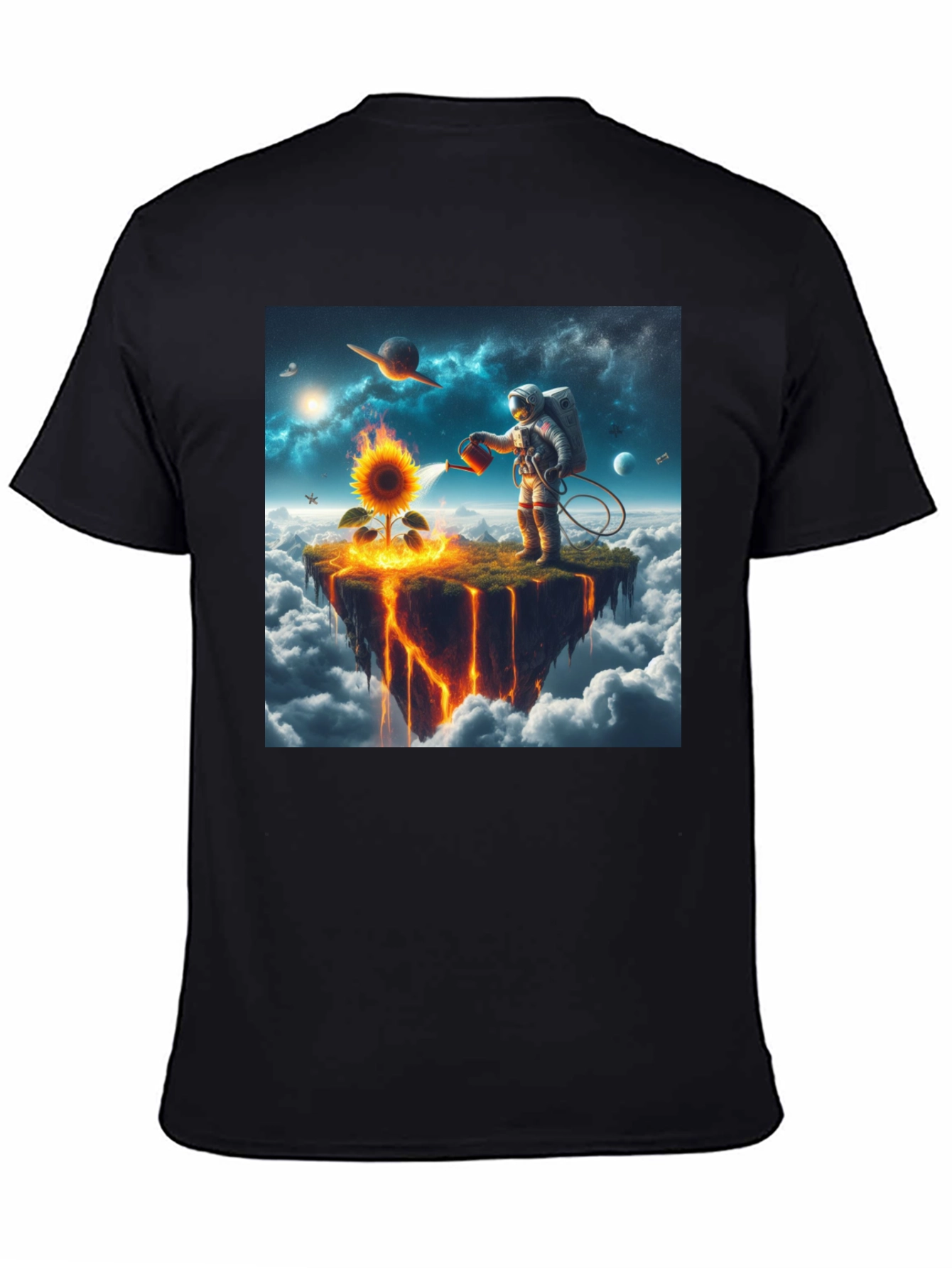 Astronaut Watering Sunflower Graphic Tee