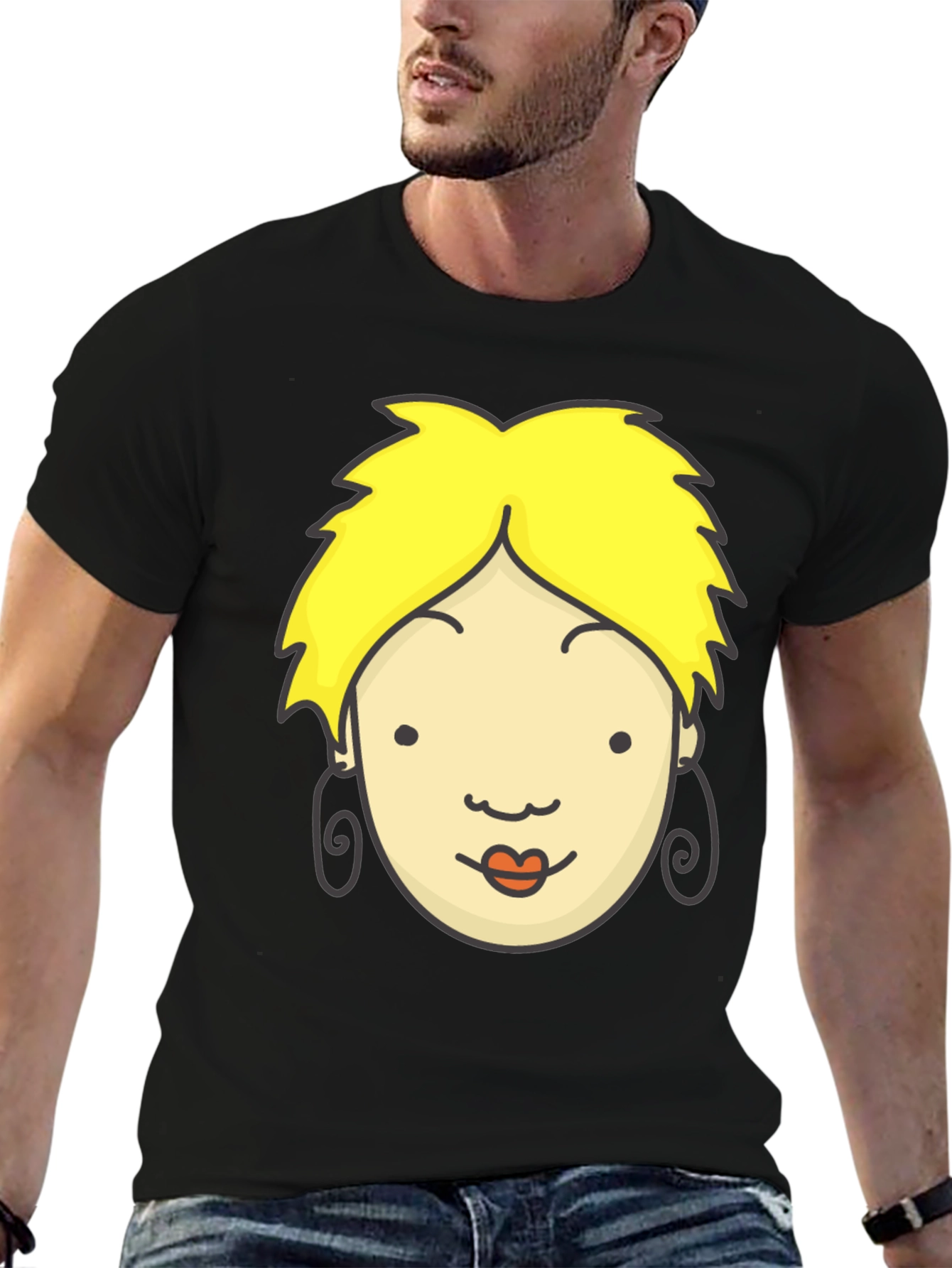 Cartoon Face Graphic Black T-Shirt