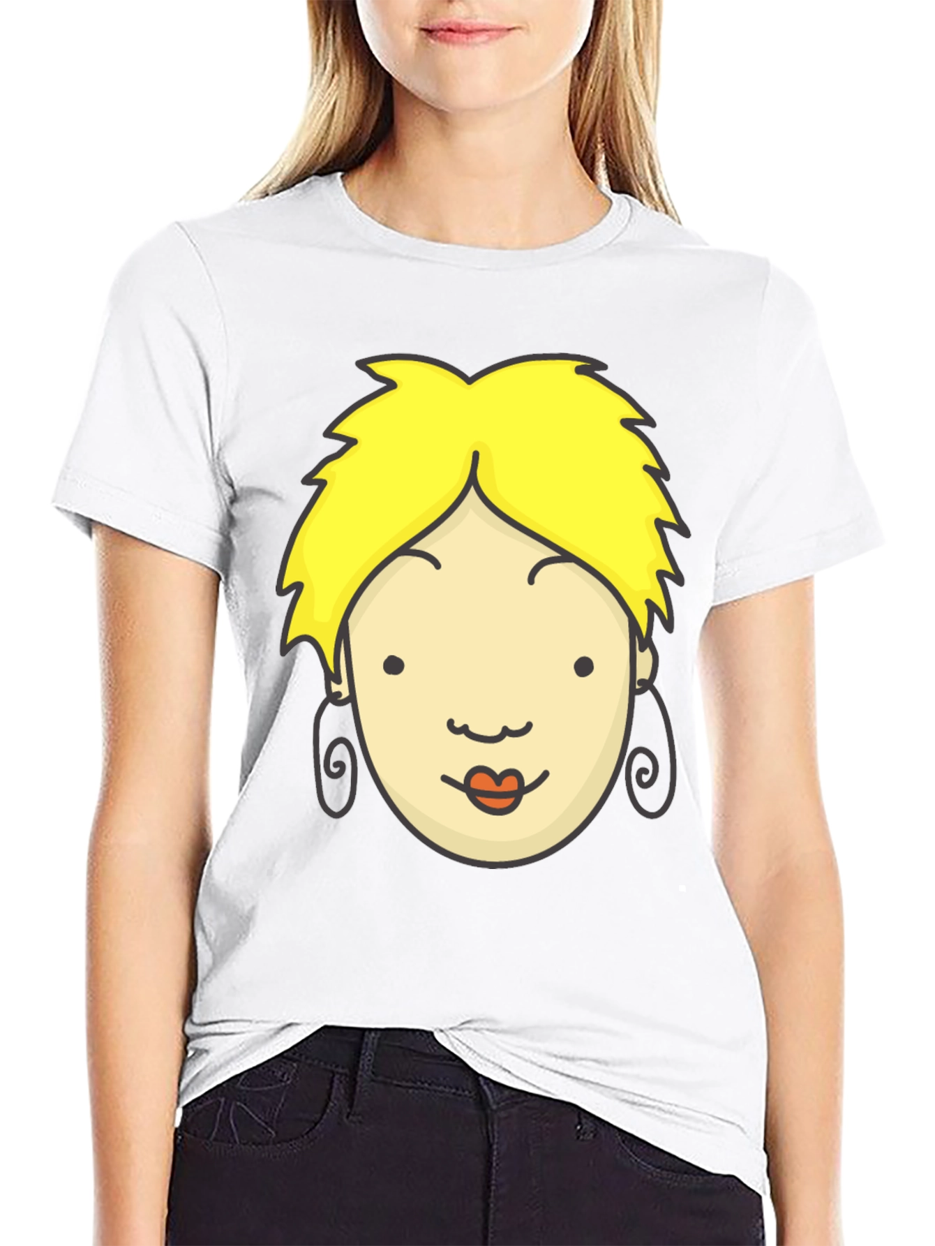Cartoon Face Graphic Black T-Shirt